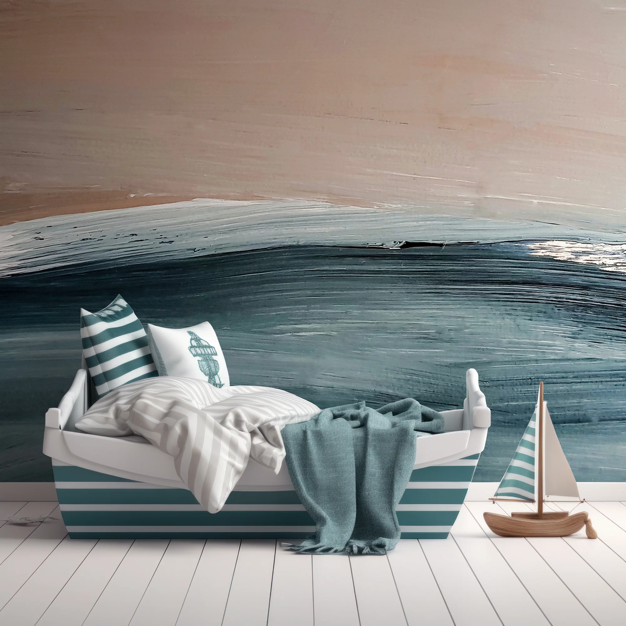Sea Strokes - Abstract Brushstroke Ocean Wave Painting Wallpaper Mural - Image 4