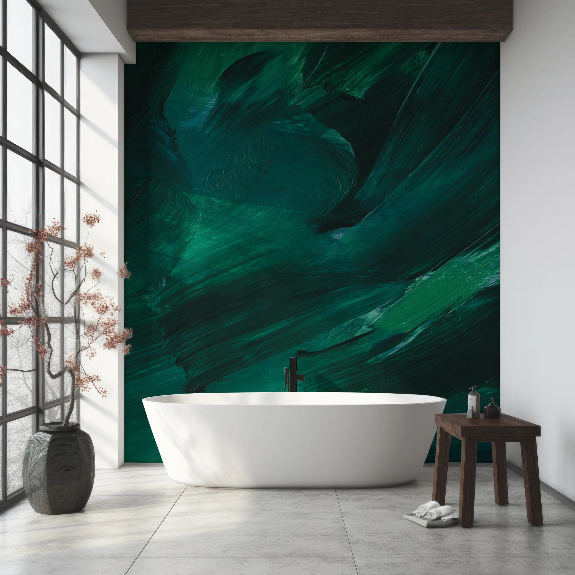 Emerald Brushstrokes - Abstract Emerald Textured Brush Strokes Wallpaper Mural - Image 4