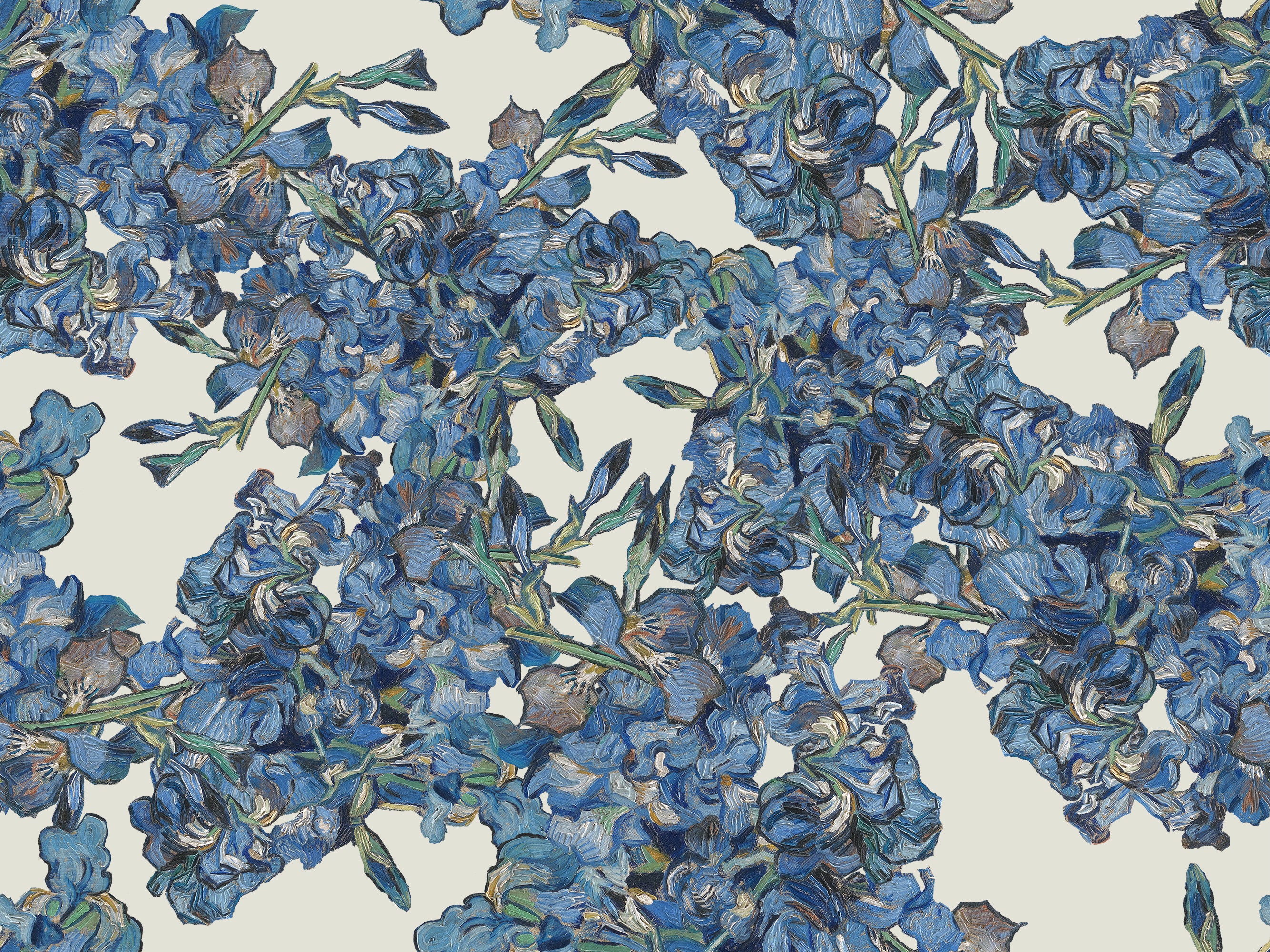Iris Infusion - Acrylic Painted Blue Flowers Foliage Wallpaper - Image 3