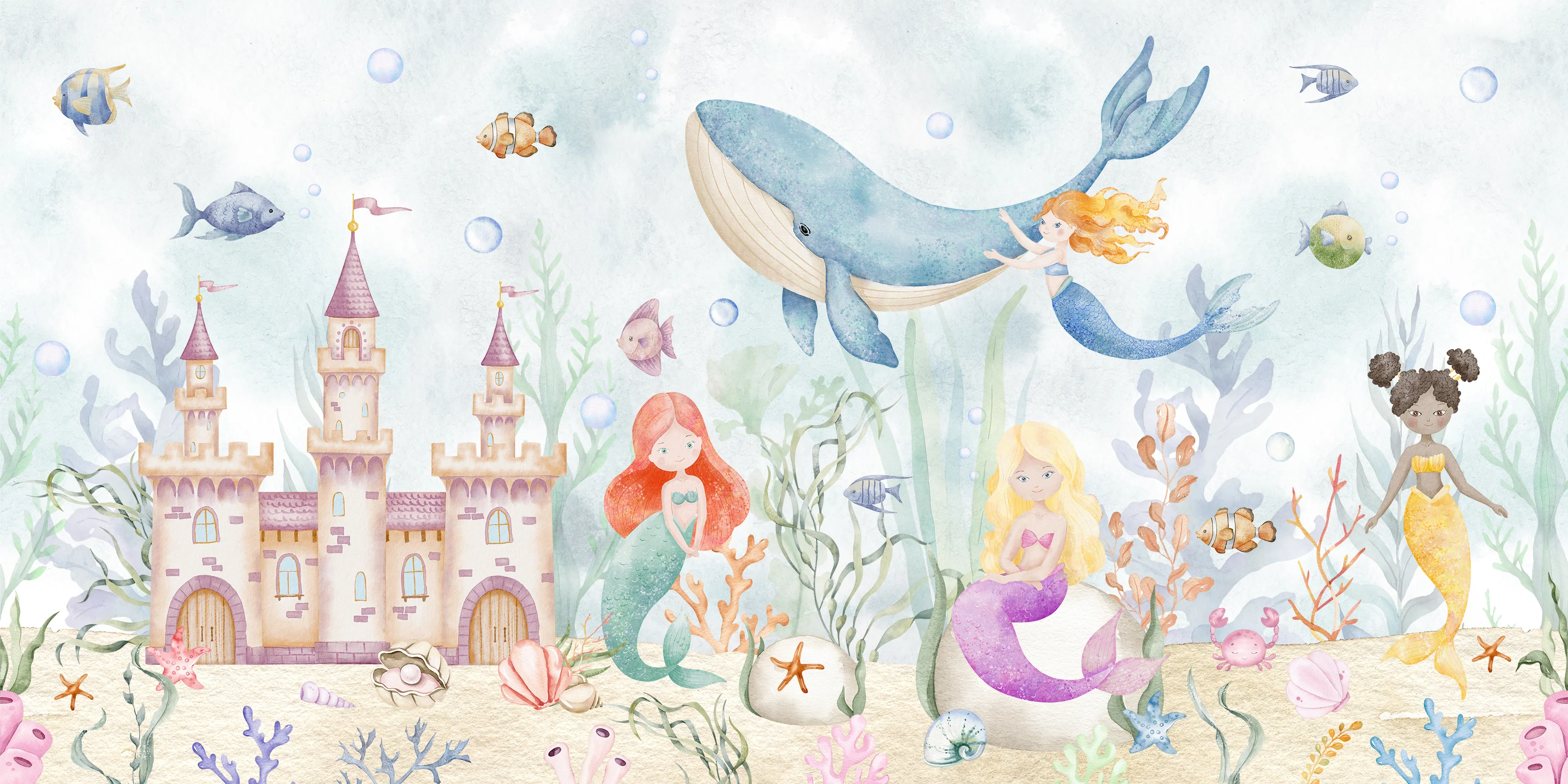Andrina - Mermaid Watercolour Ocean Wallpaper Mural - Image 5