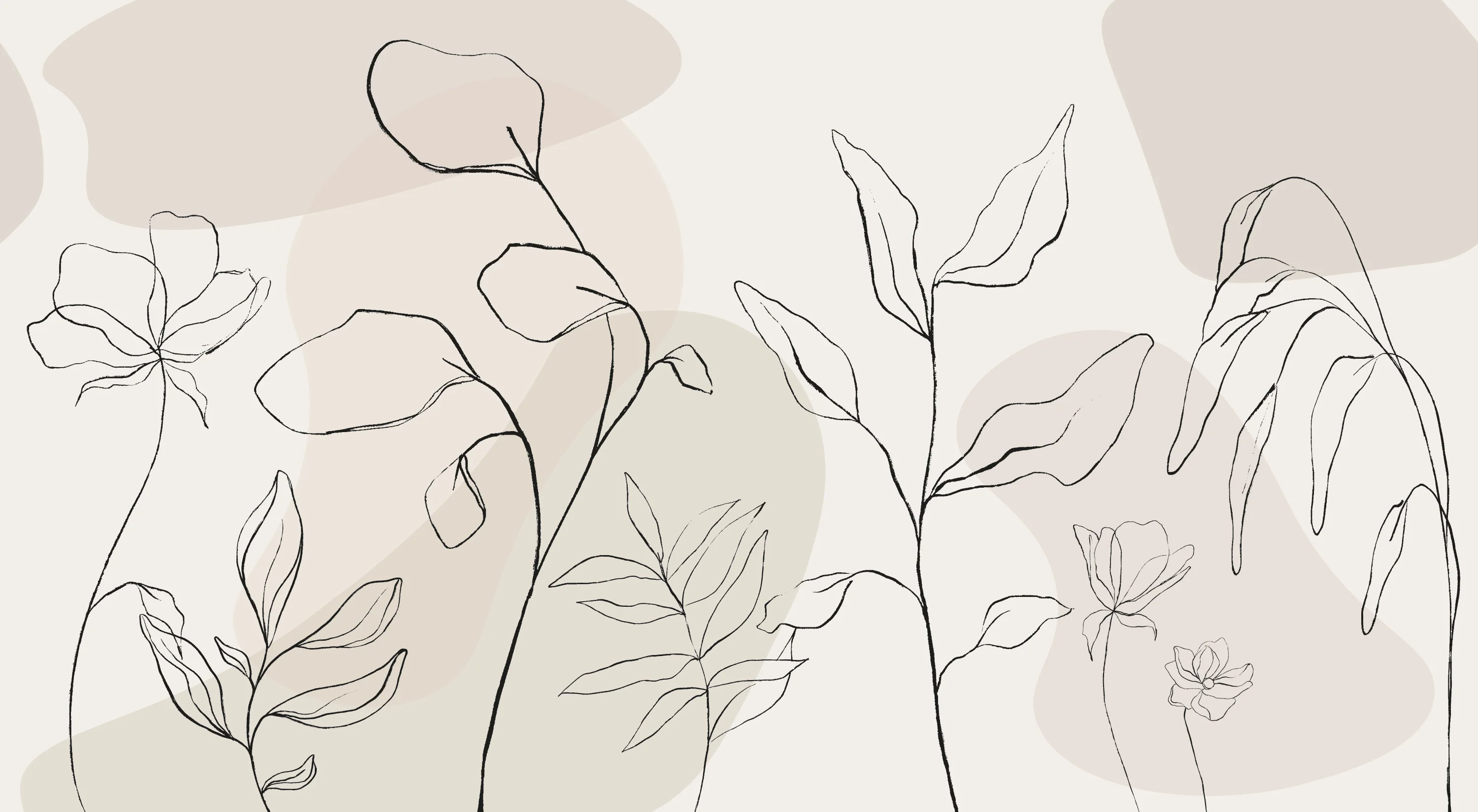 Dusty Botany - Beige Botanical Abstract Floral Outline Wall Mural - Image 4