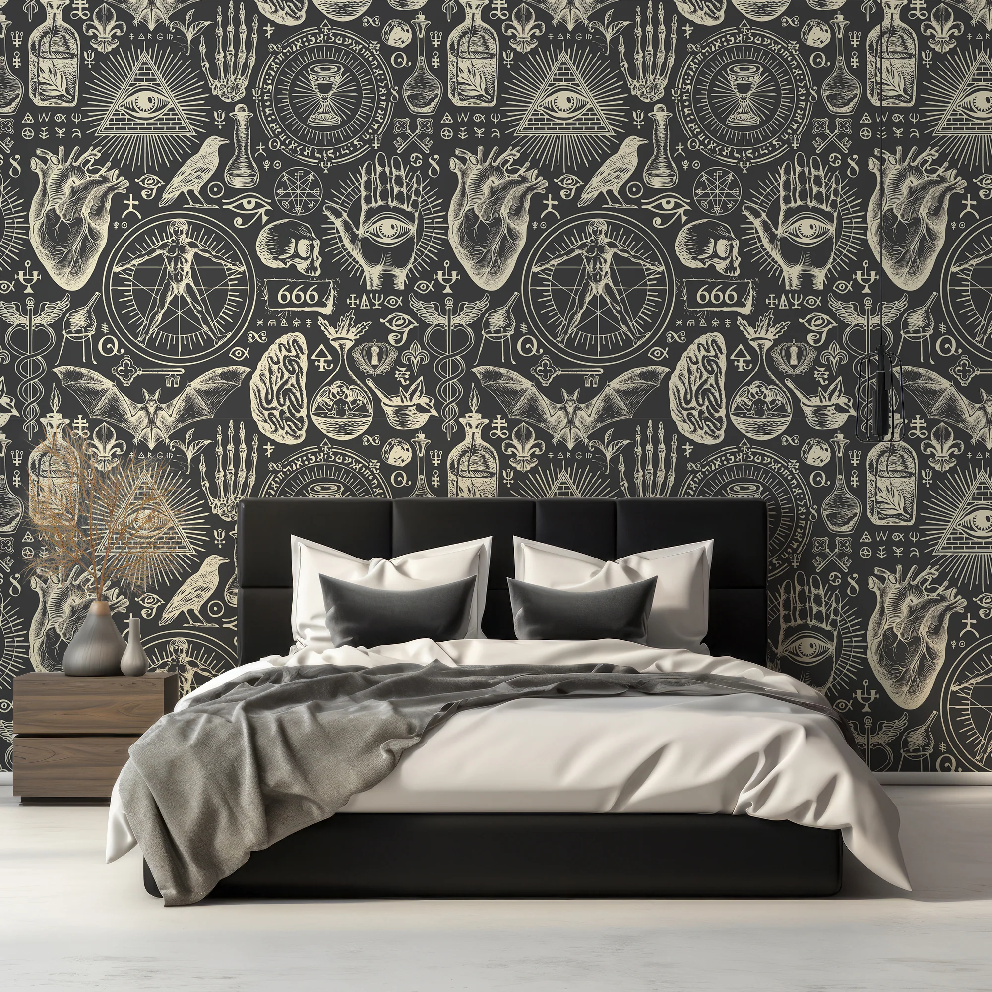Mystic Grimoire Noir - Black Gothic Witchcraft Illustrations Wallpaper - Image 5