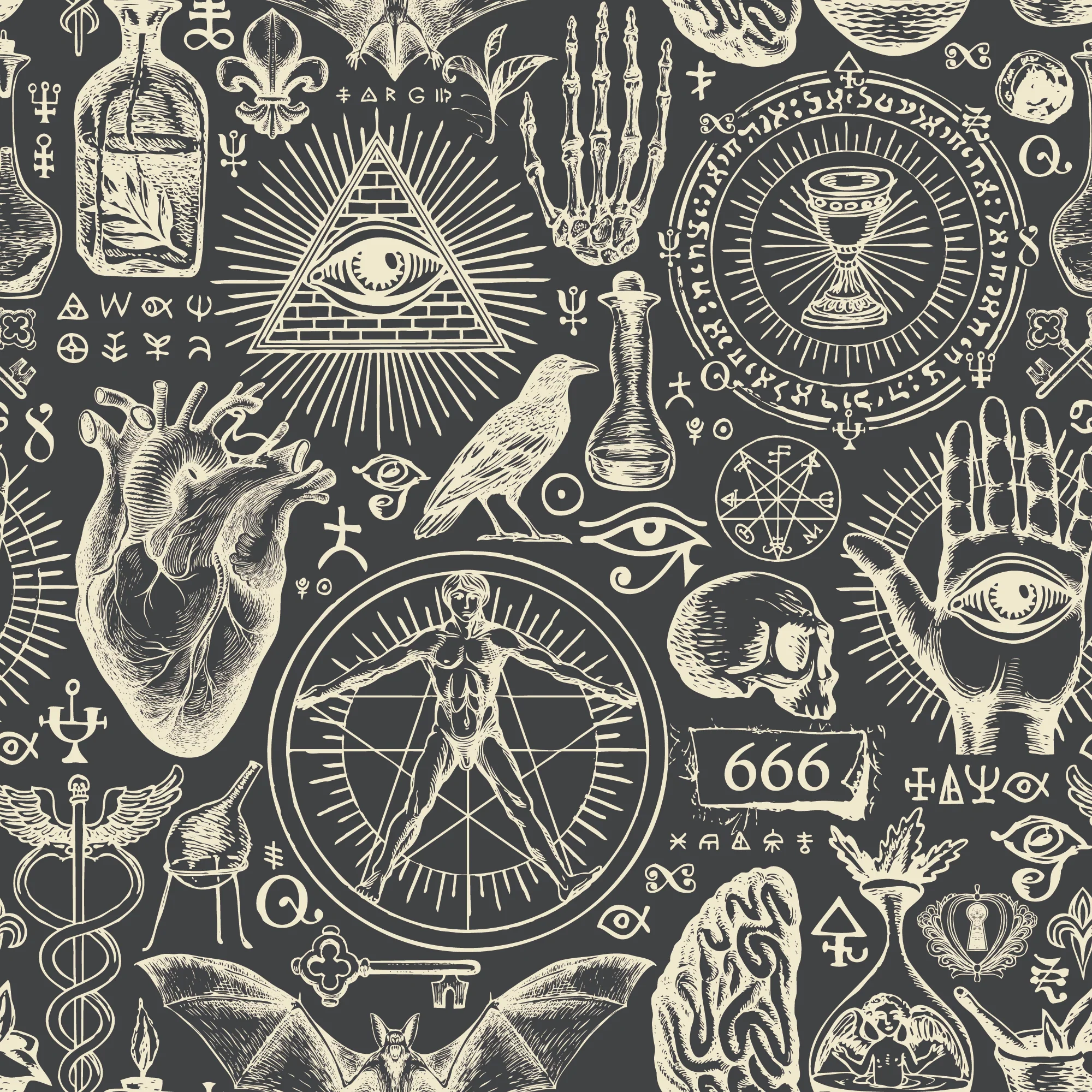 Mystic Grimoire Noir - Black Gothic Witchcraft Illustrations Wallpaper - Image 6