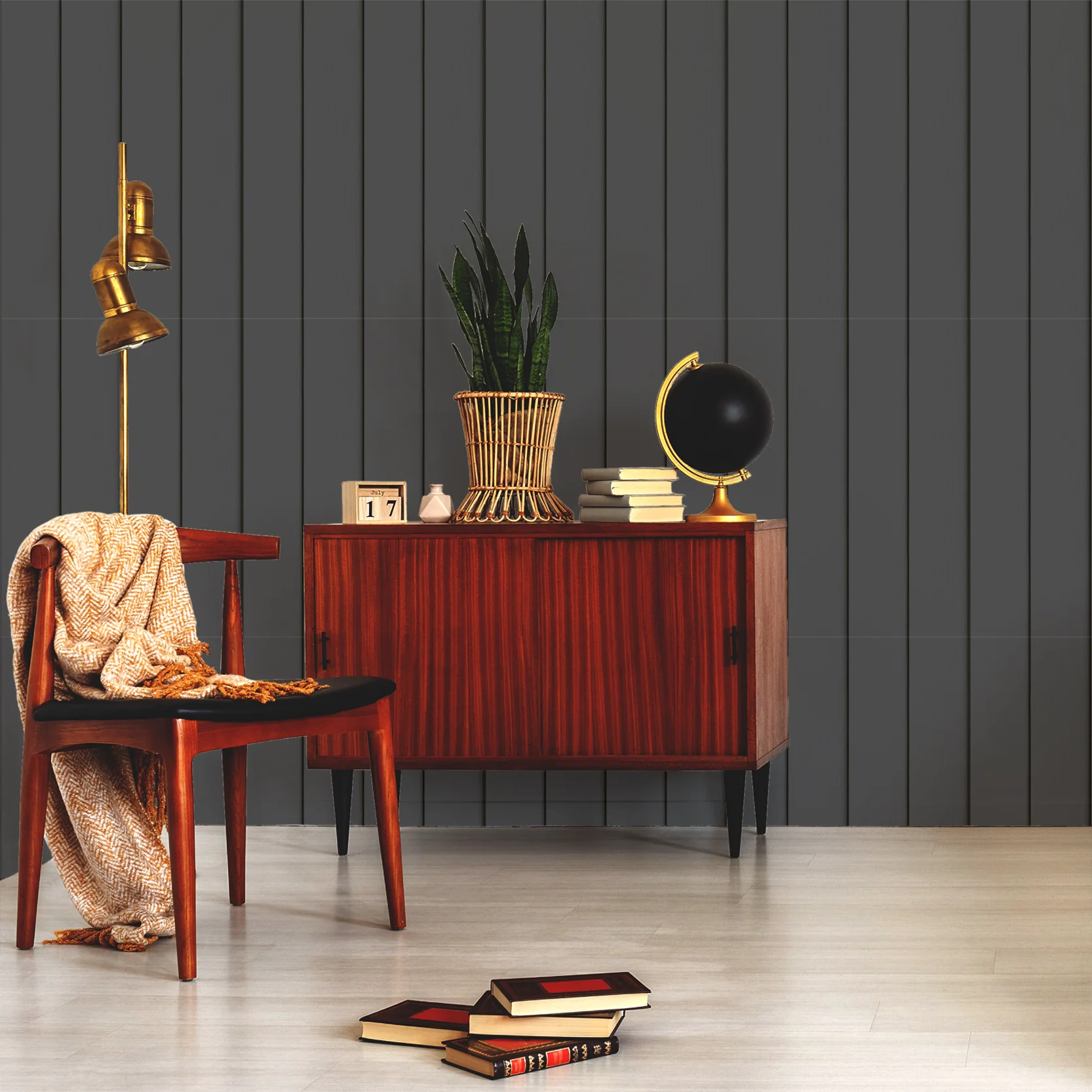Timber Elegance Black - Black Vertical Wood Panel Slats Effect Wallpaper - Image 3