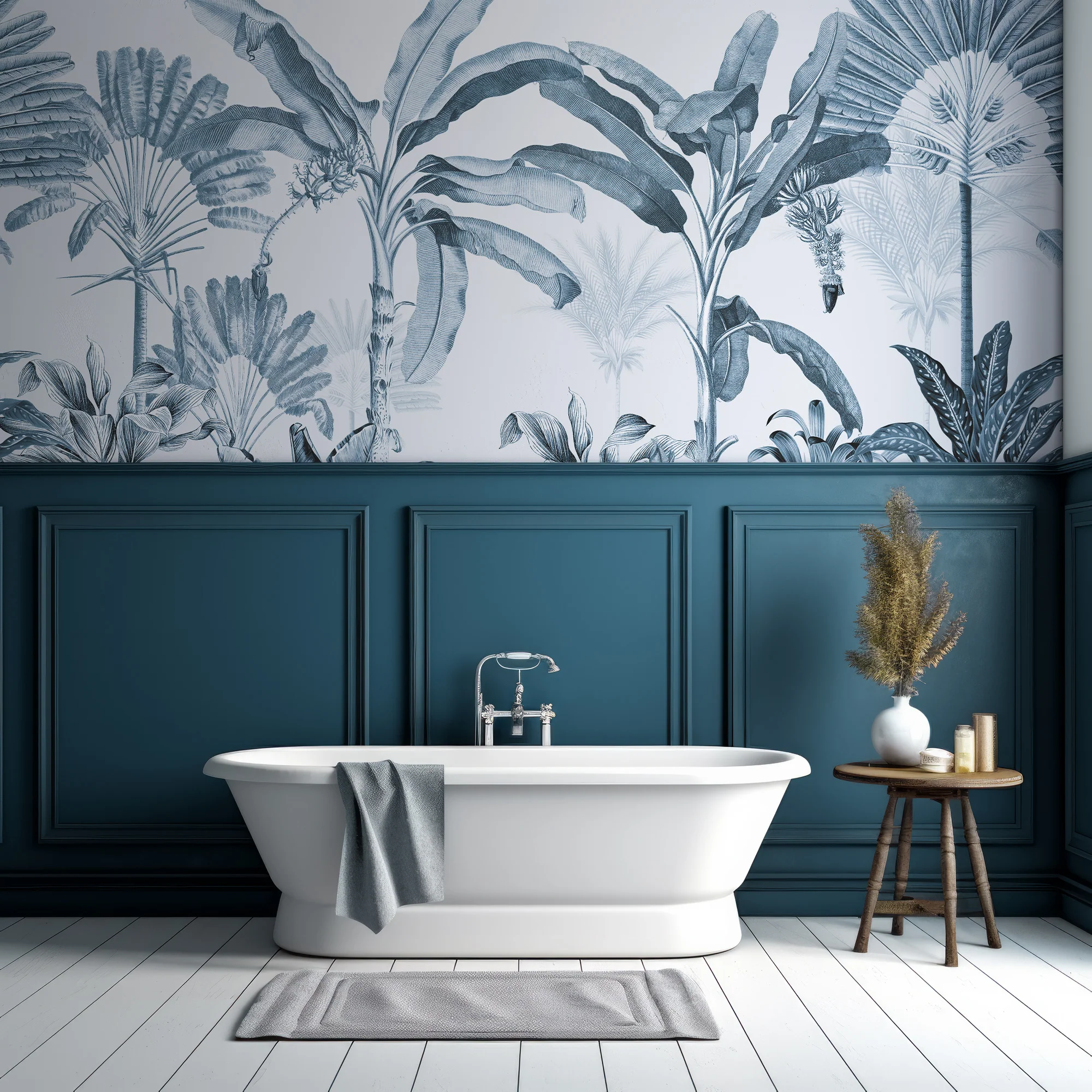 Dominica Blue - Blue Vintage Tropical Scene Wallpaper Mural - Image 3