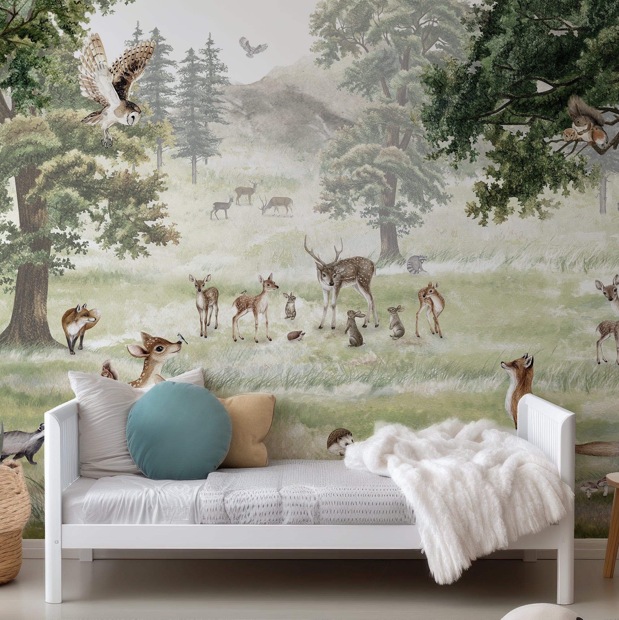Forest Fun - Children's Forest Illustration of Woodland Animals Wallpaper Mural - Image 4