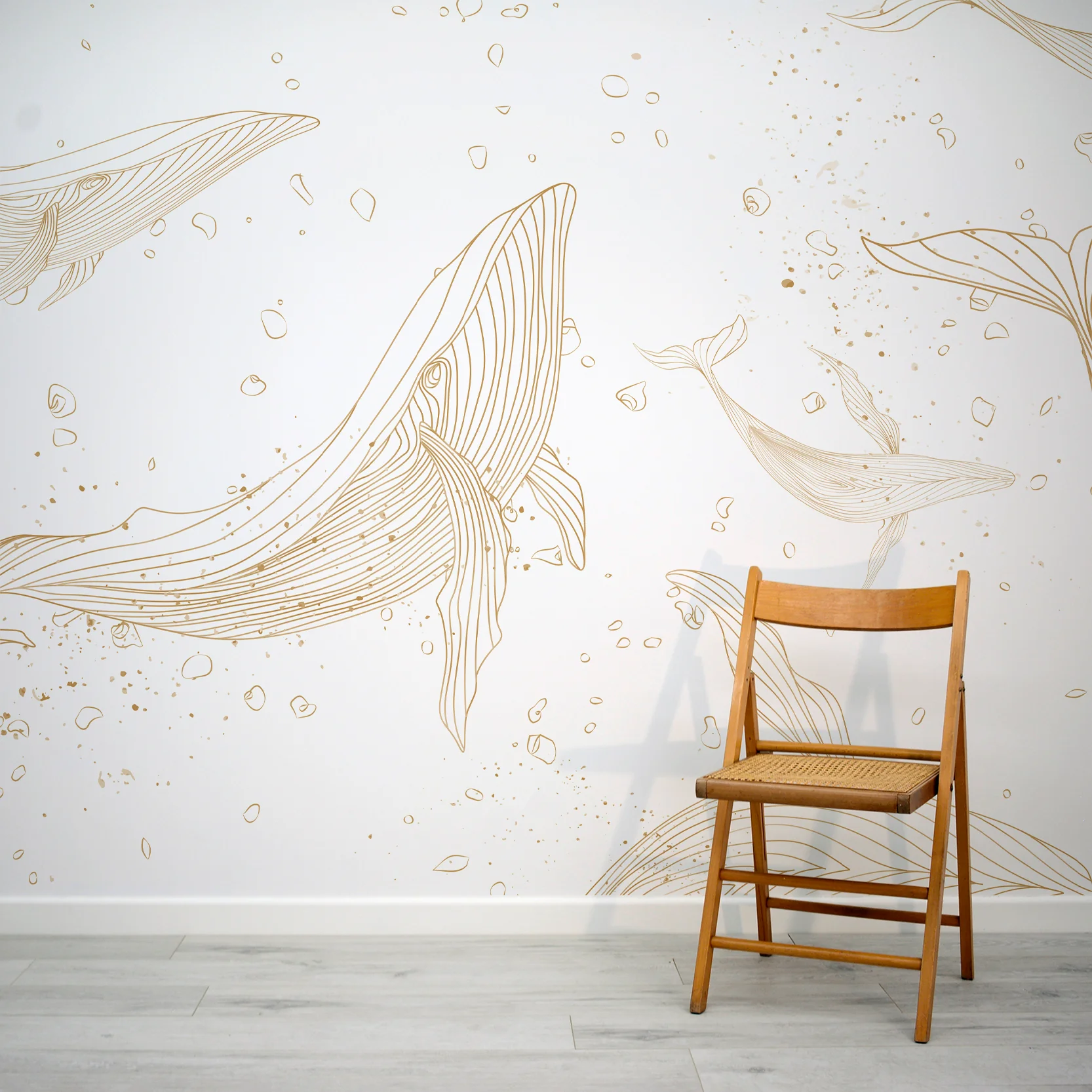 Whale Drift - Children's Golden Ocean Whales Wallpaper Mural