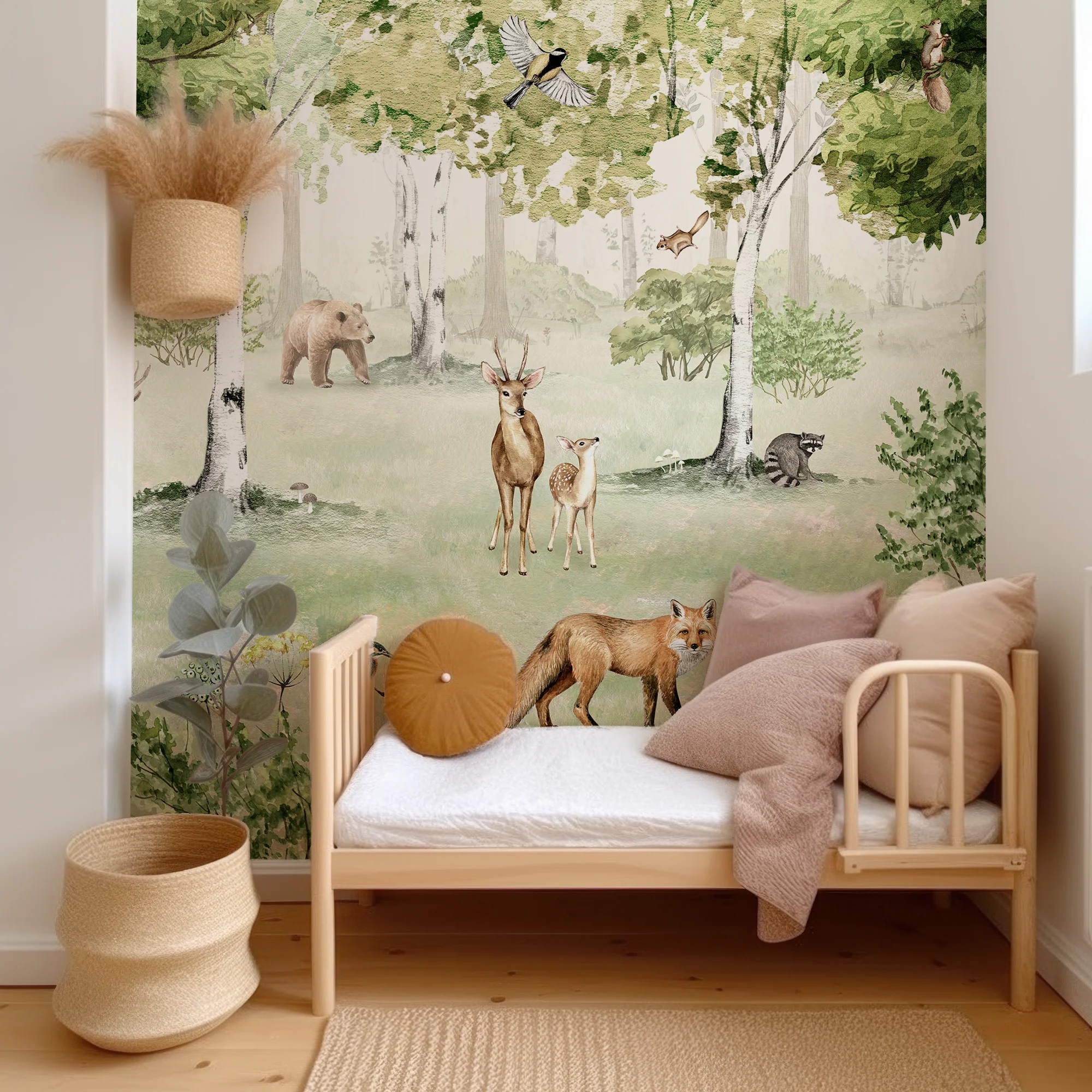Woodland Wonders - Children's Green Spring Woodland Wallpaper Mural
