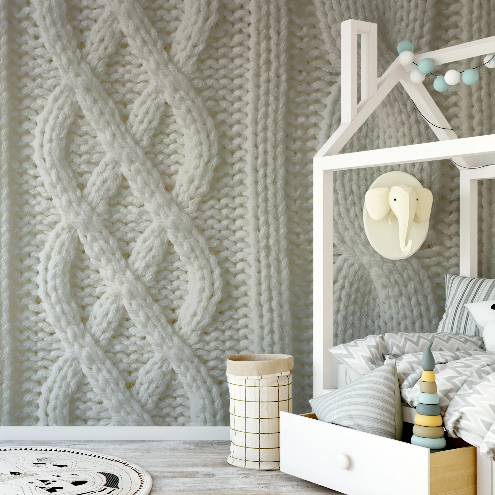 Cozy - Cream Cable Knit Wool Wallpaper Mural - Image 3