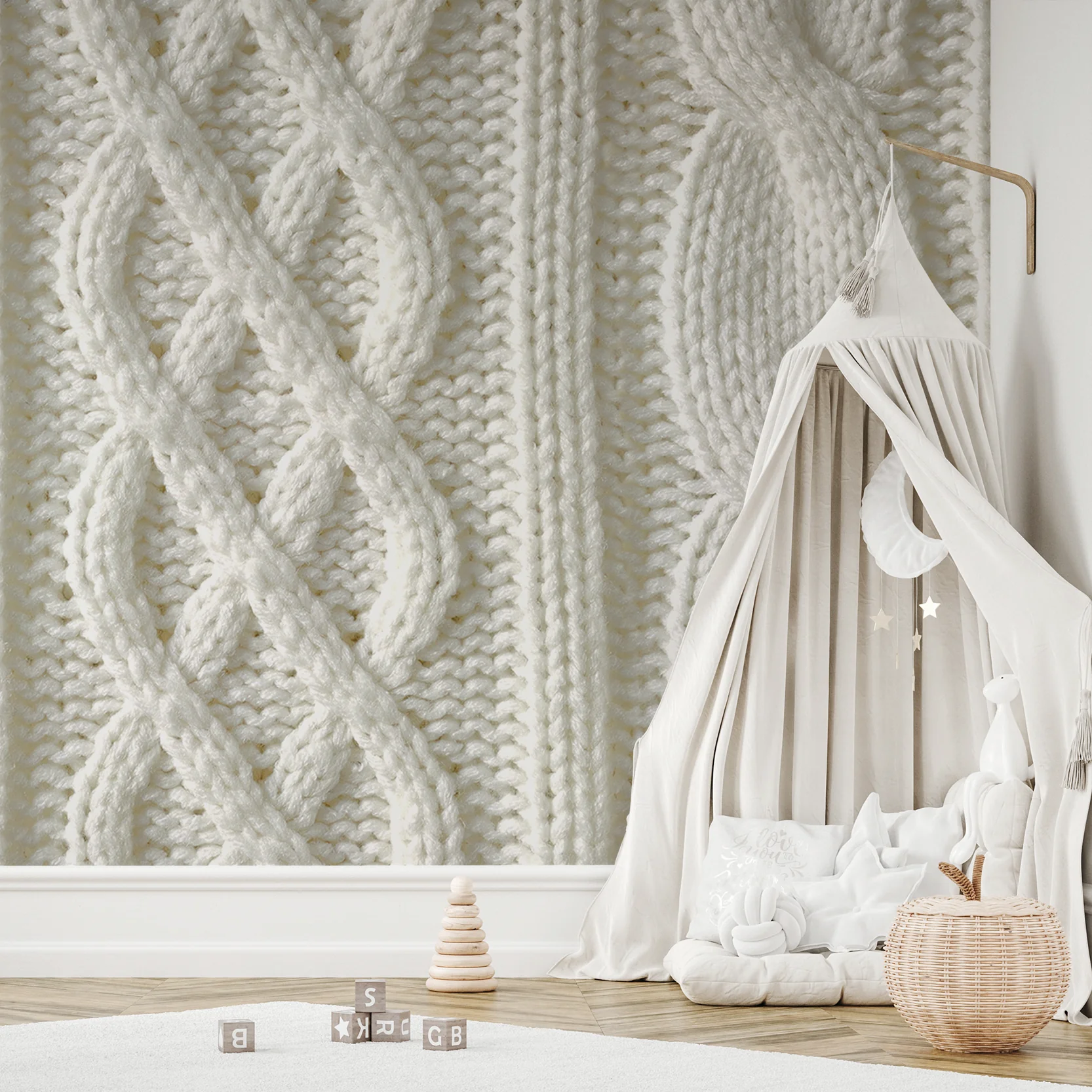 Cozy - Cream Cable Knit Wool Wallpaper Mural - Image 4
