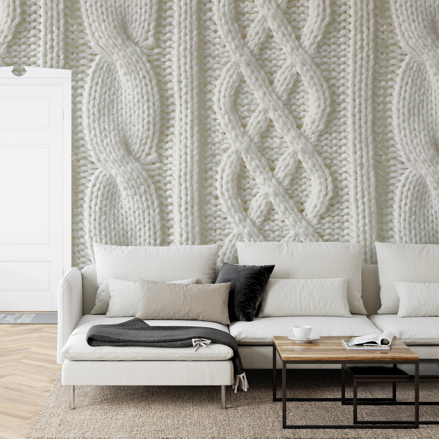 Cozy - Cream Cable Knit Wool Wallpaper Mural - Image 6