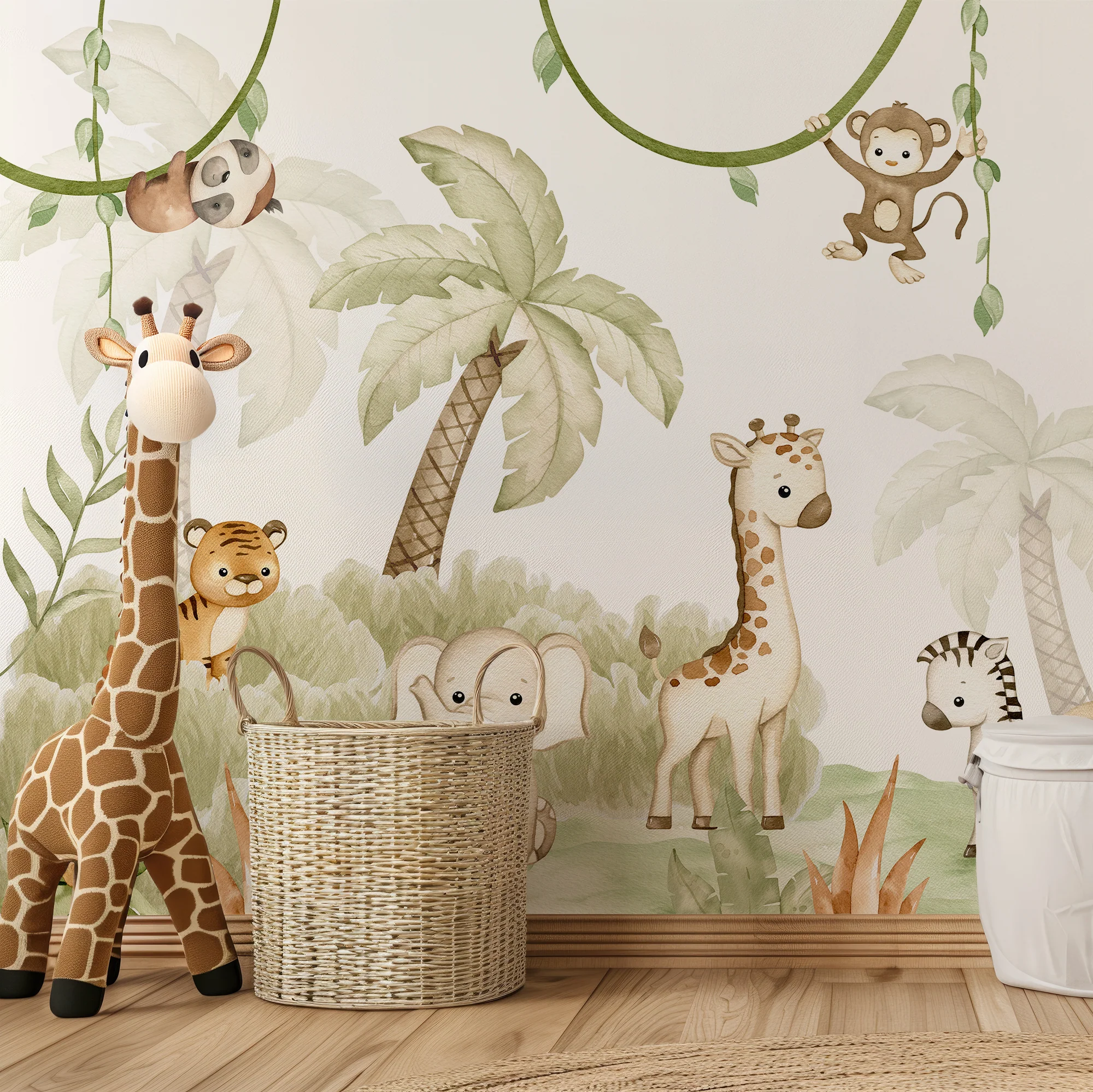 Savannah Joy - Cute Watercolour Jungle Animal Nursery Wallpaper Mural - Image 2