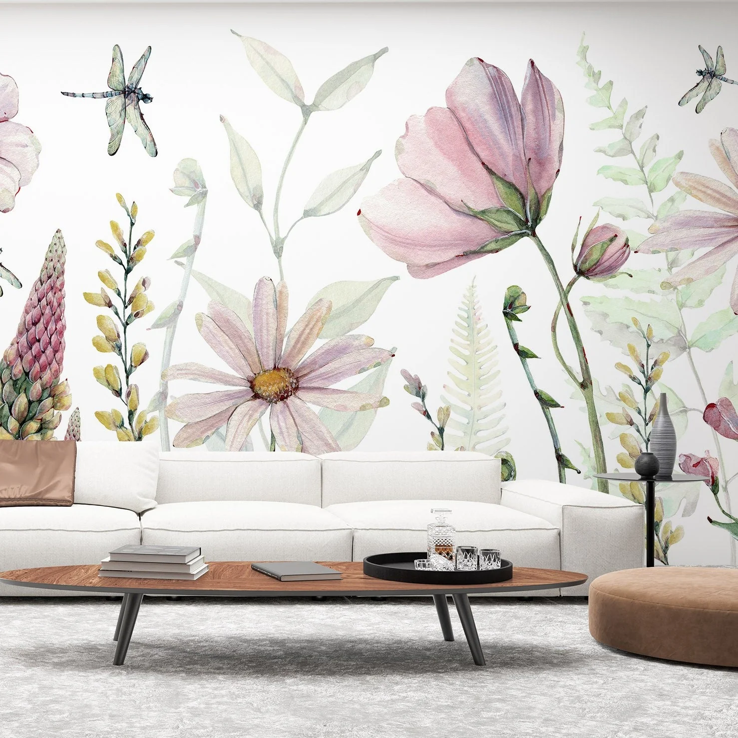 Daisy - Pink Watercolour Flowers Wallpaper Mural - Image 3