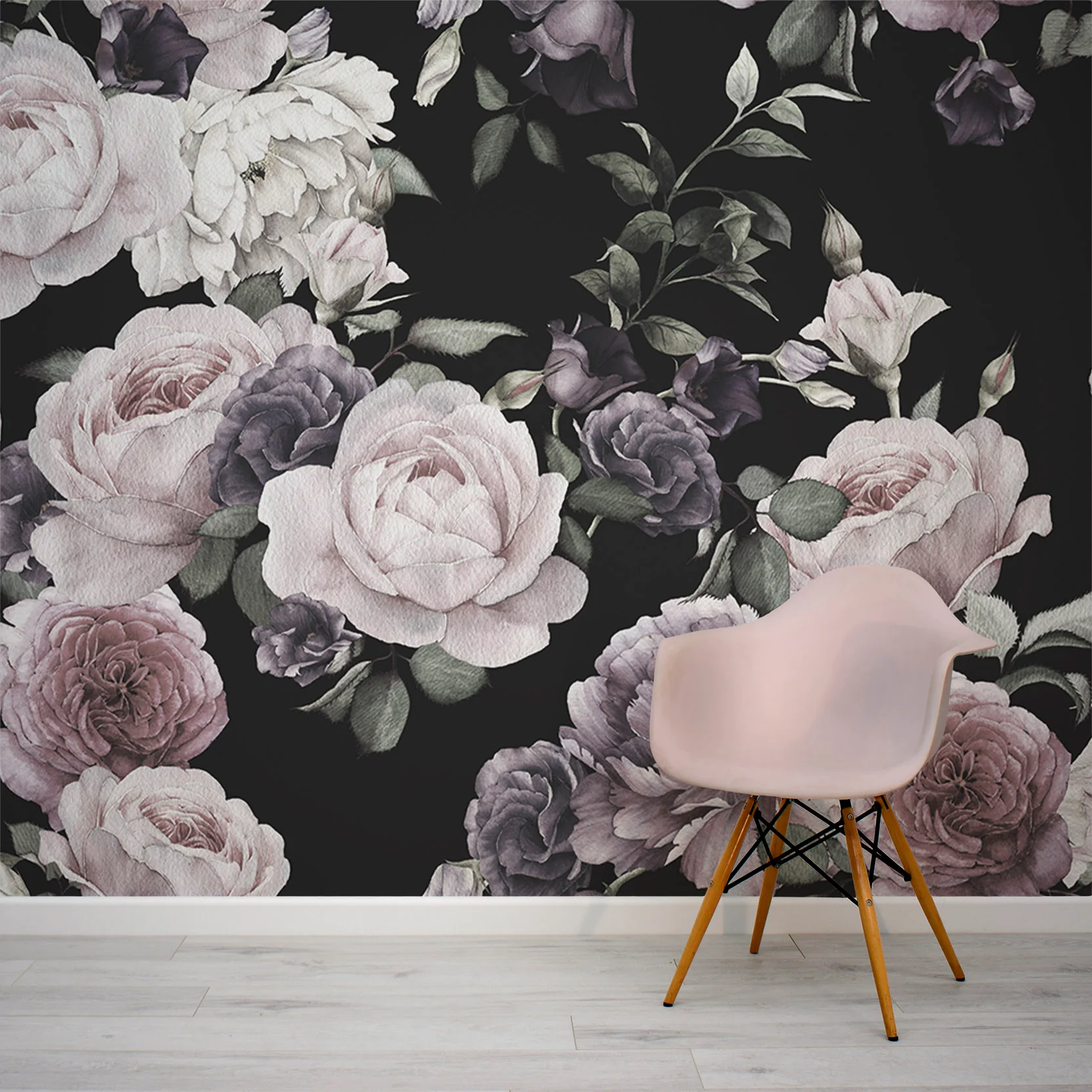 Rose - Pink & Purple Dark Floral Wallpaper Mural - Image 3