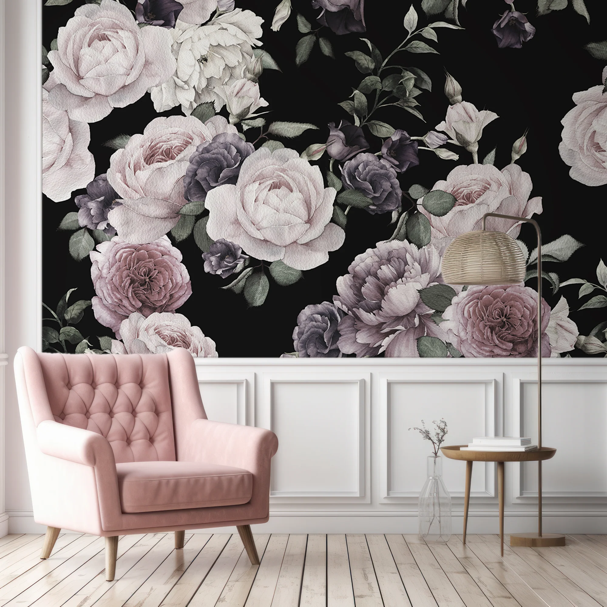 Rose - Pink & Purple Dark Floral Wallpaper Mural - Image 4