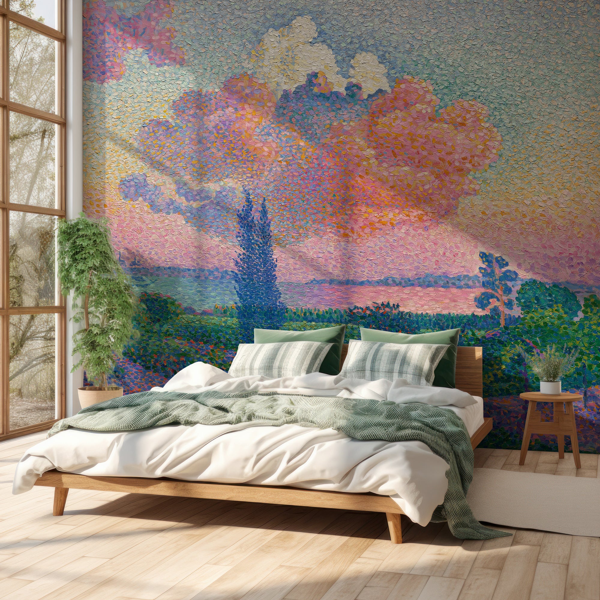 Whispers of Dawn - Dreamy Pink Riverscape Sunrise Oil Painting Wallpaper Mural - Image 2