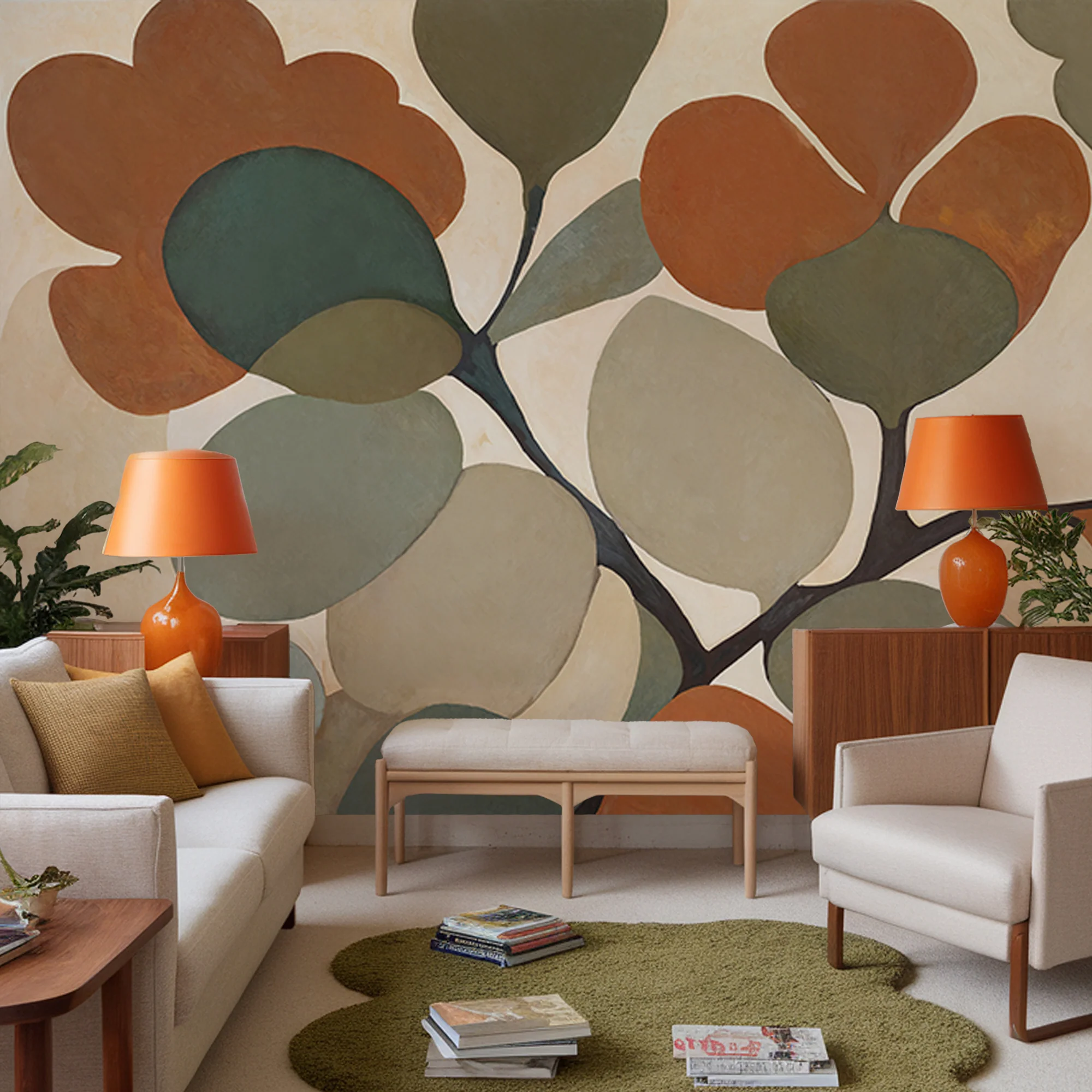 Emil's Bouquet - Mid-Century Muted Floral Wallpaper Mural - Image 3