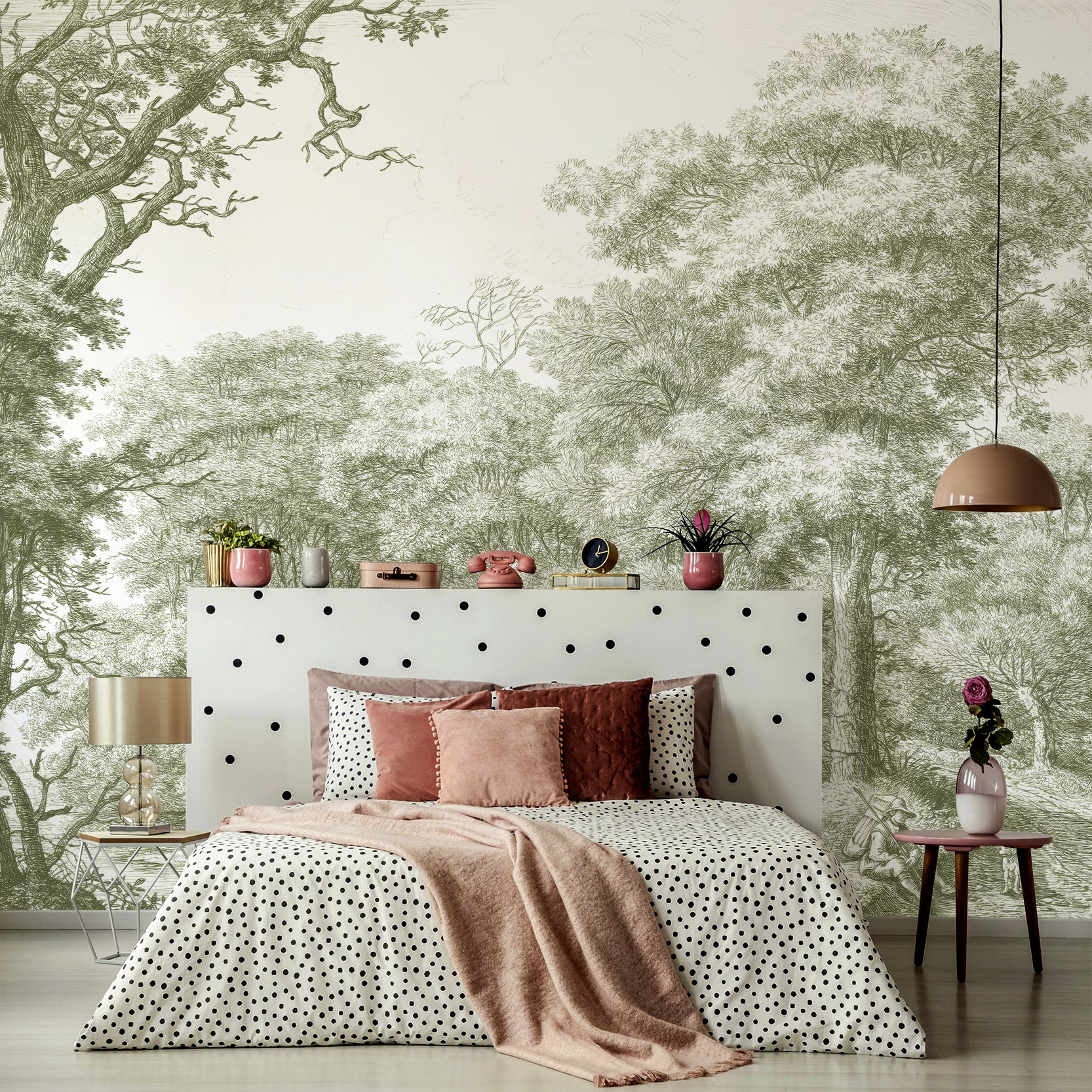 Waterloo Woods Green - English Etched Green Countryside Wallpaper Mural - Image 3
