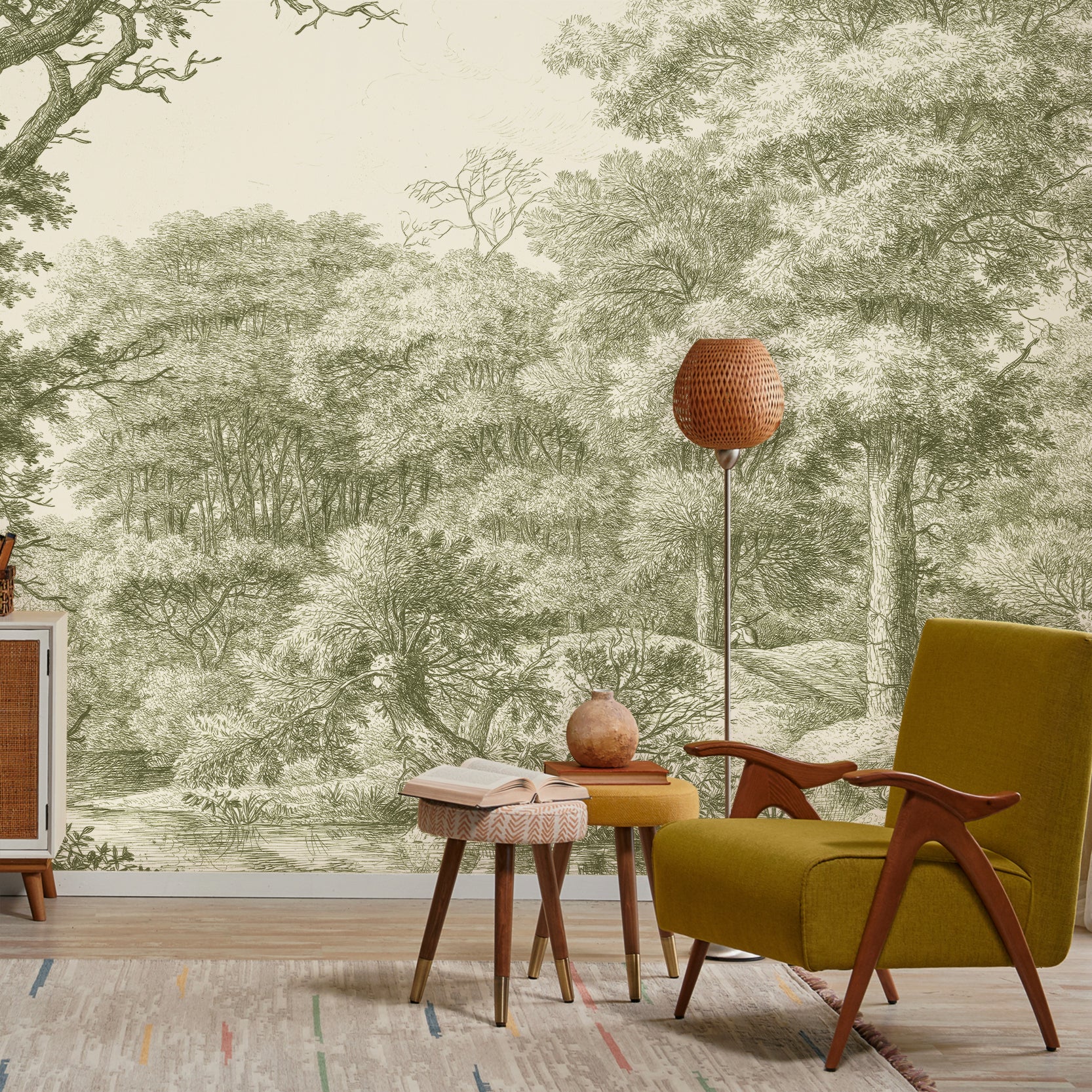 Waterloo Woods Green - English Etched Green Countryside Wallpaper Mural - Image 4