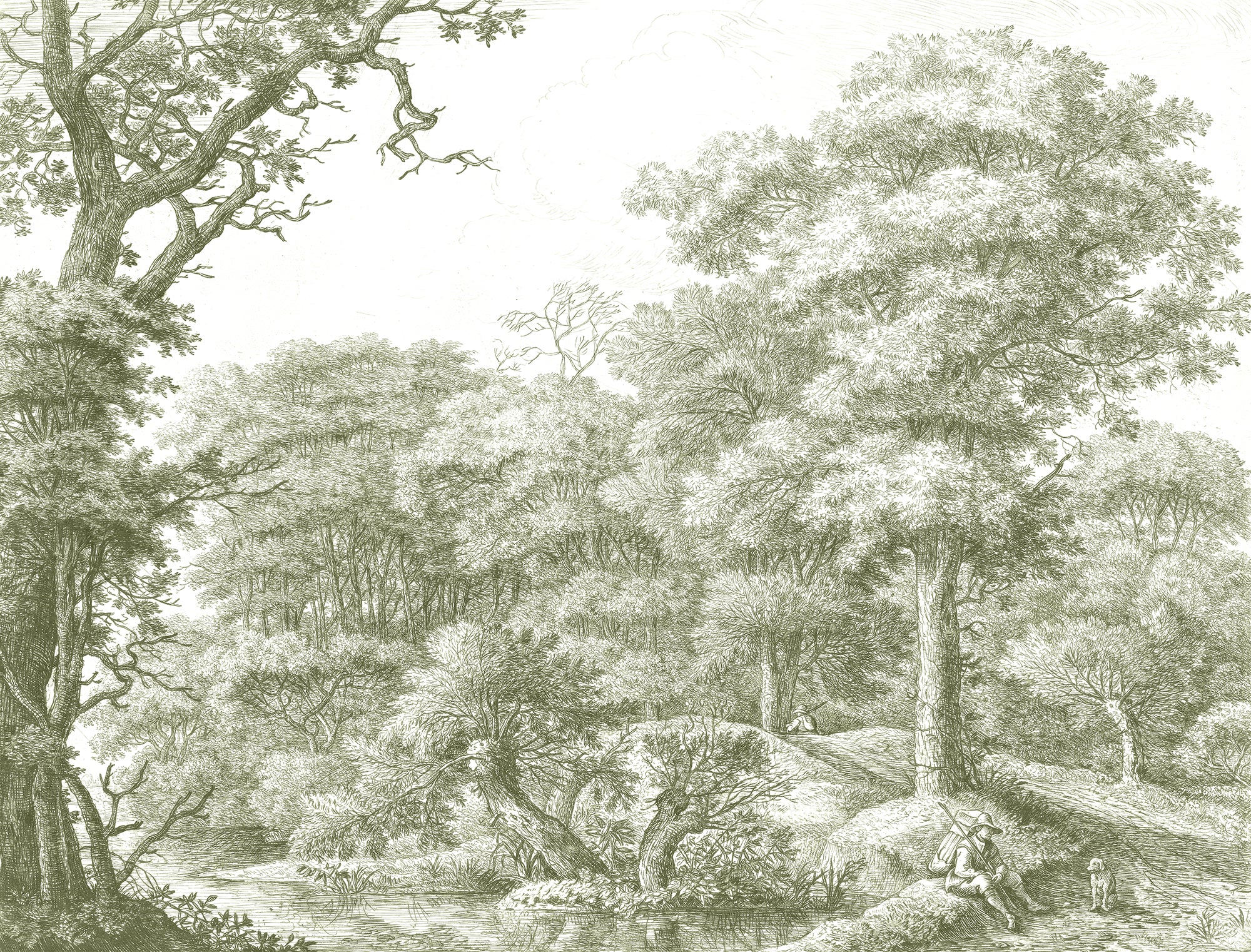 Waterloo Woods Green - English Etched Green Countryside Wallpaper Mural - Image 5