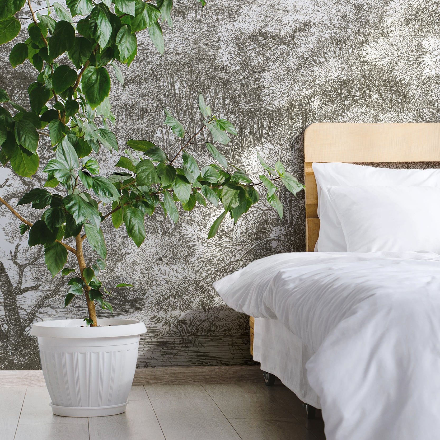Waterloo Woods Greige - English Etched Greige Countryside Wallpaper Mural - Image 4