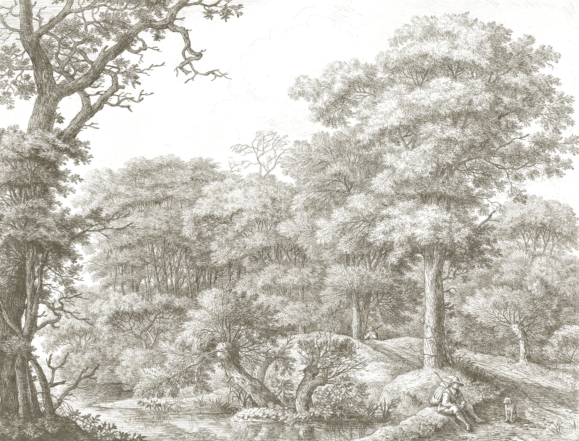 Waterloo Woods Greige - English Etched Greige Countryside Wallpaper Mural - Image 5