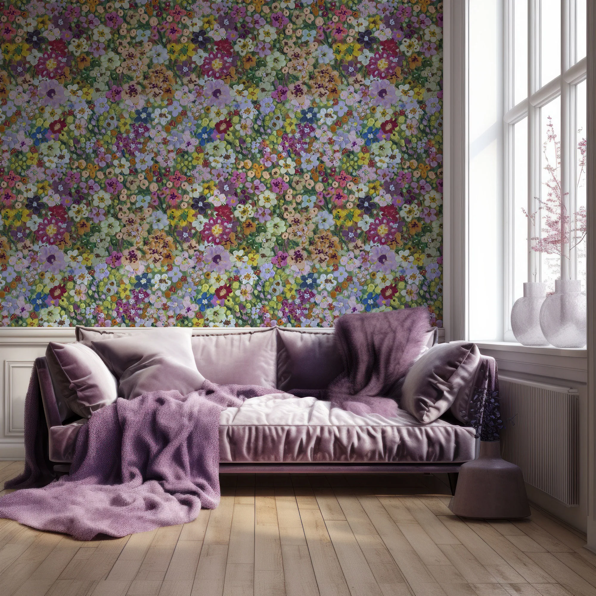 Eurydice - Painted Bright Colourful Floral Pattern Wallpaper Mural - Image 2