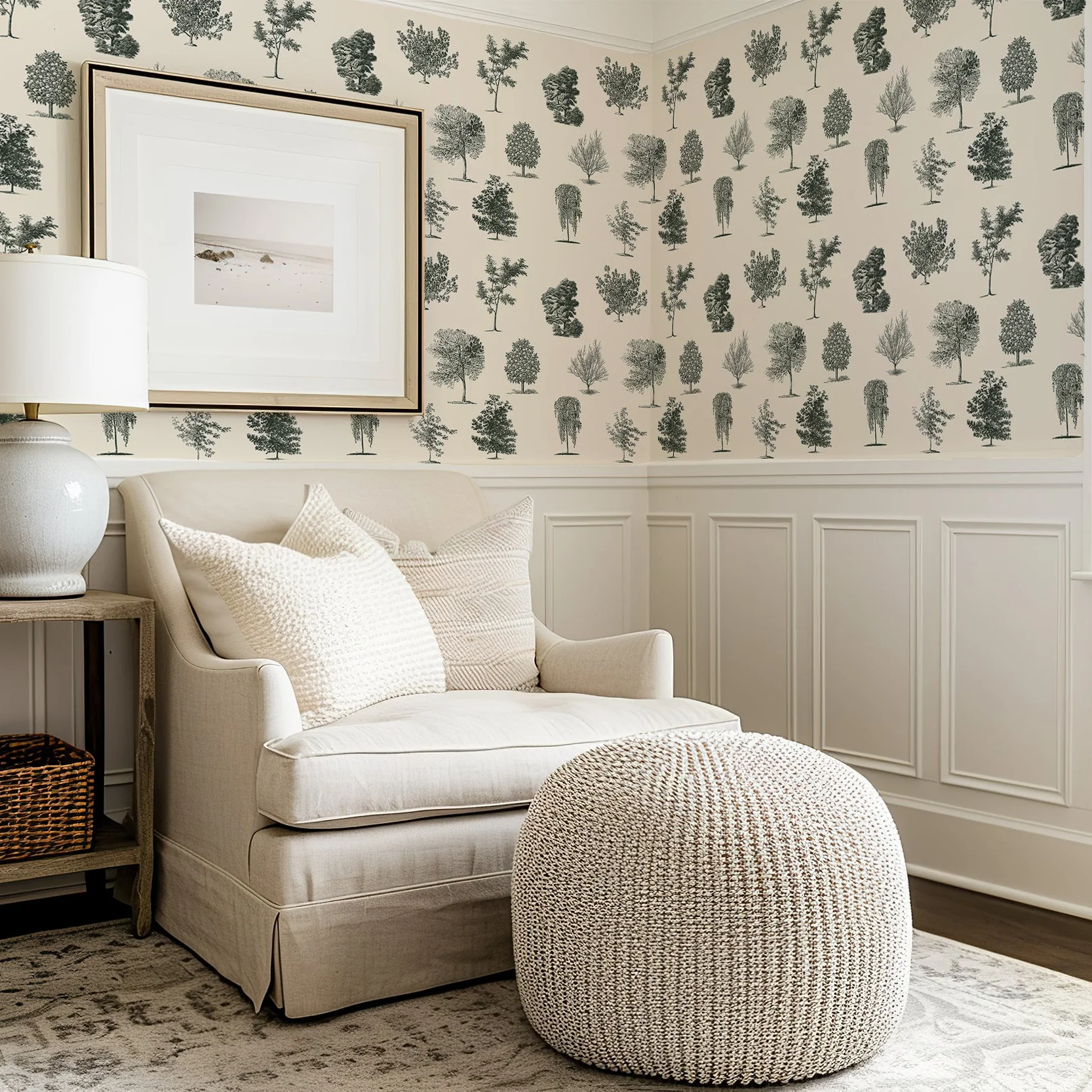 Evergreen Olive - Green Tree Pattern Wallpaper Mural