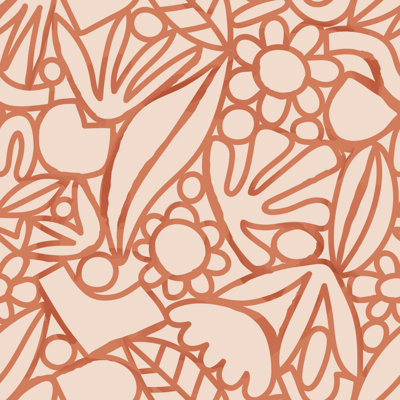 Freya - Orange Floral Doodle Wallpaper Mural - Image 3