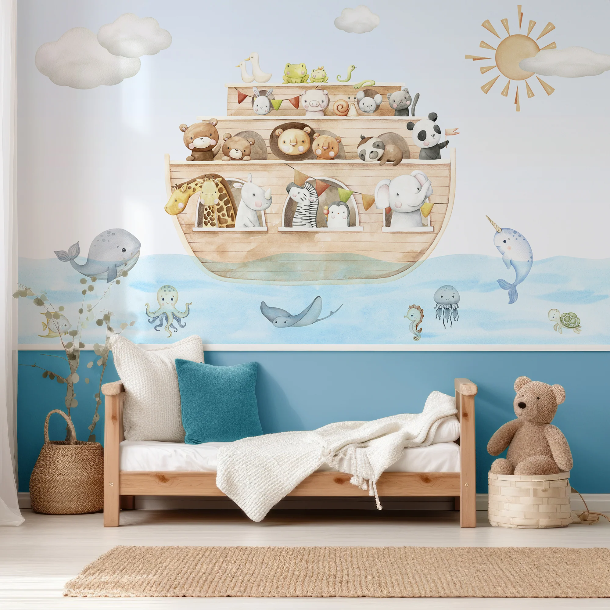 Noah's Journey - Kid's Nursery Watercolour Illustration Of Noah's Ark Wallpaper Mural