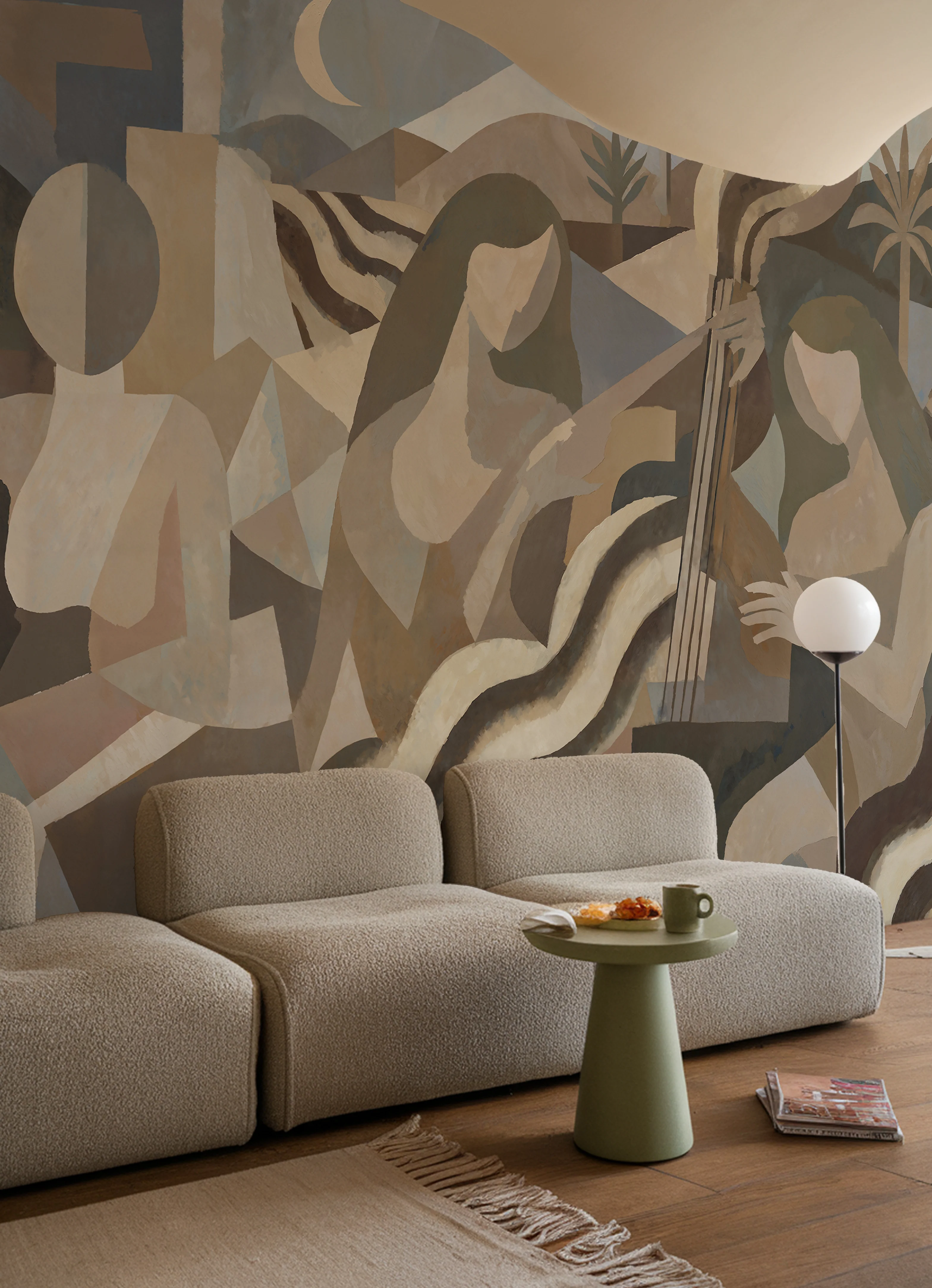 Luna Drift - Mid-Century Blue Geometric Scene Wallpaper Mural - Image 3