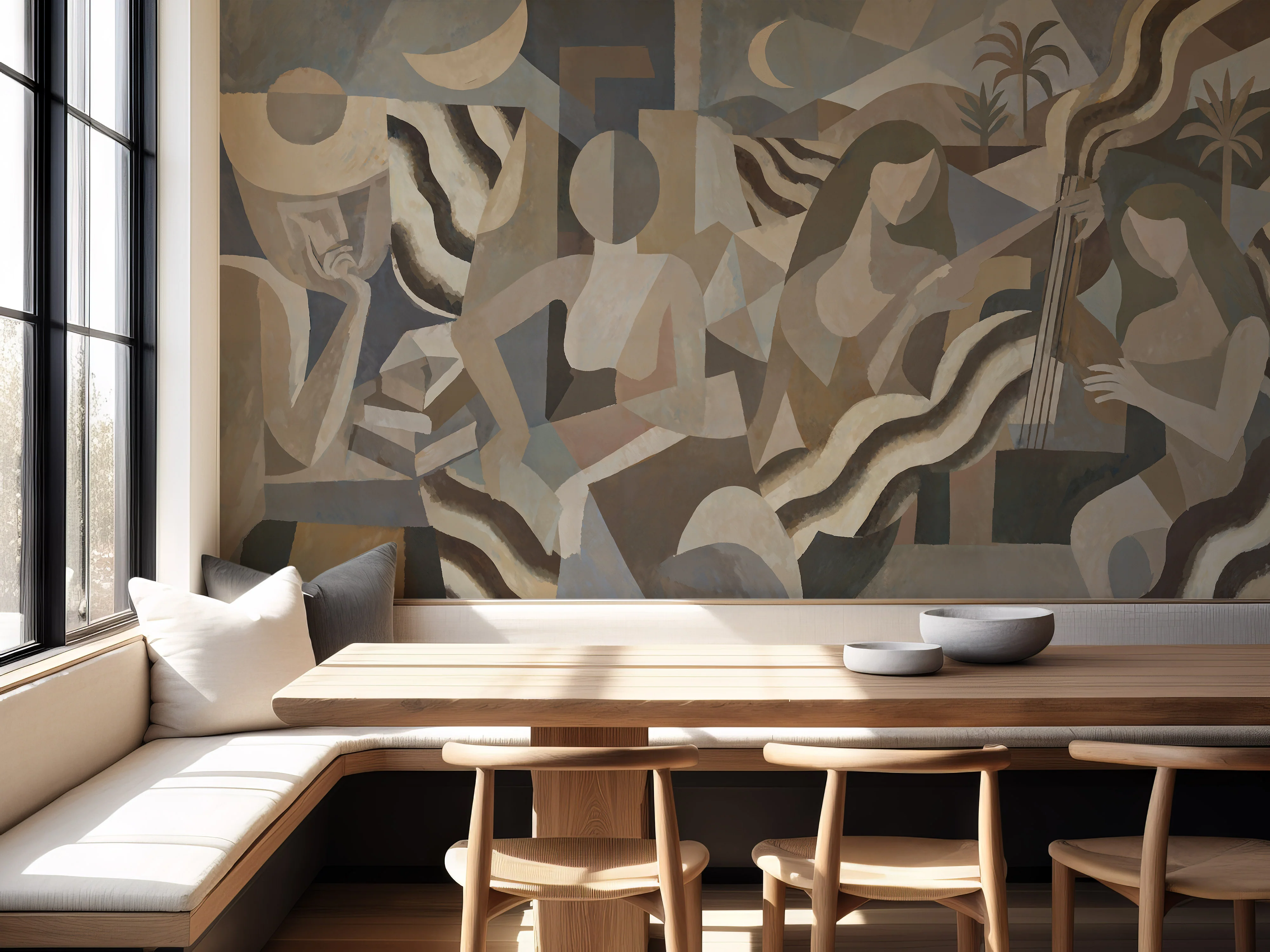 Luna Drift - Mid-Century Blue Geometric Scene Wallpaper Mural - Image 4