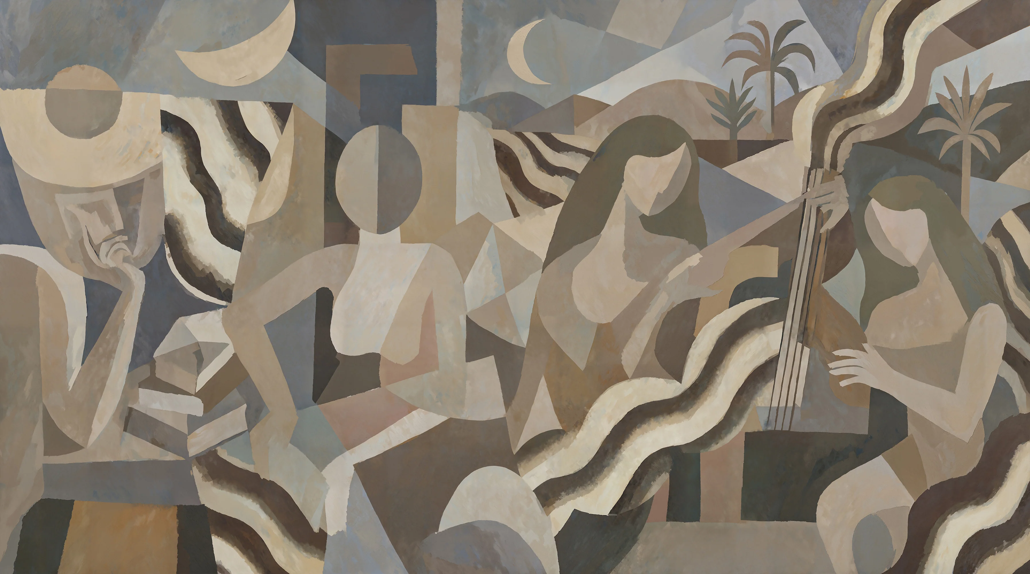 Luna Drift - Mid-Century Blue Geometric Scene Wallpaper Mural - Image 5