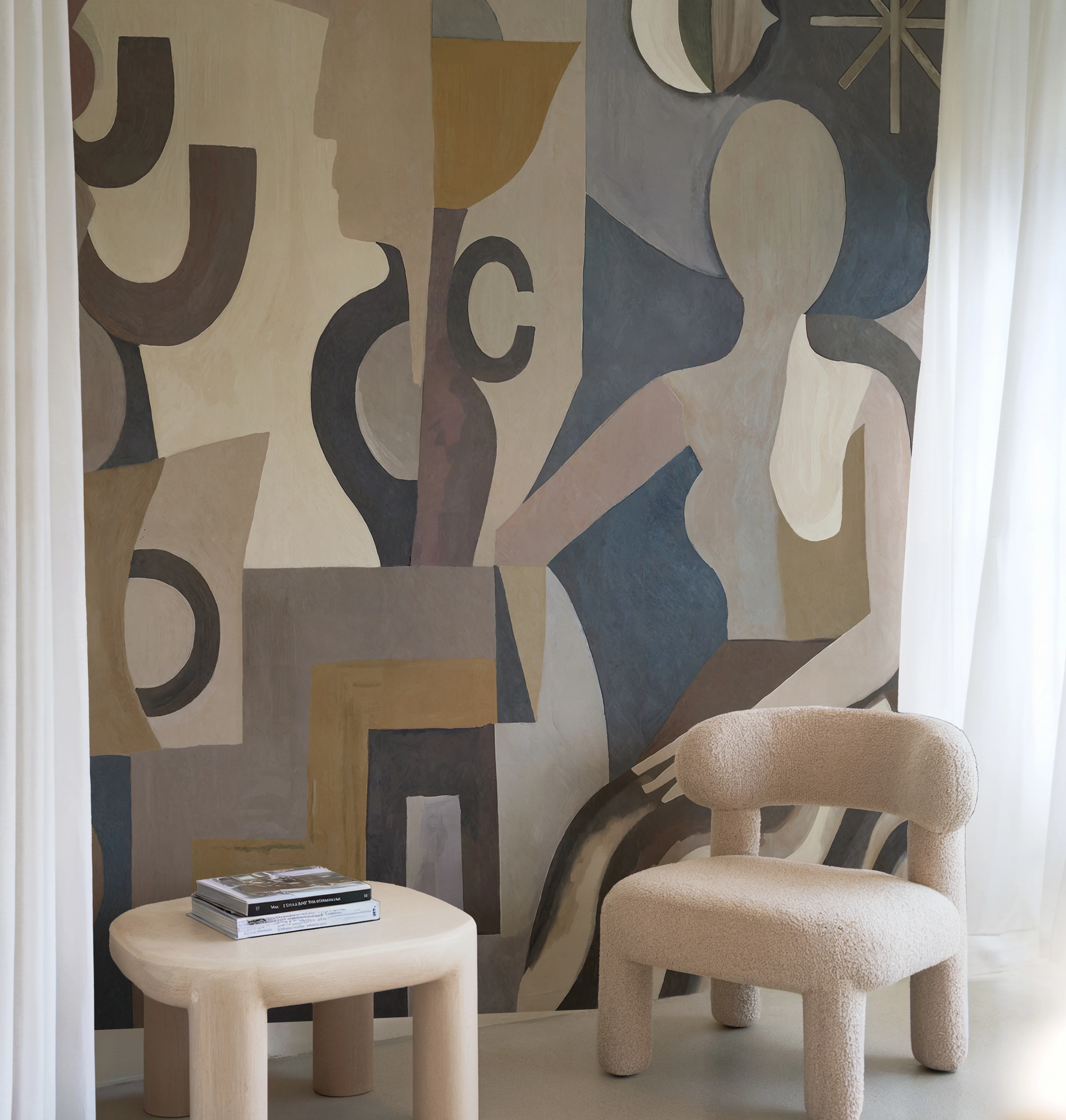Luna Silence - Mid-Century Geometric Scene Wallpaper Mural - Image 3