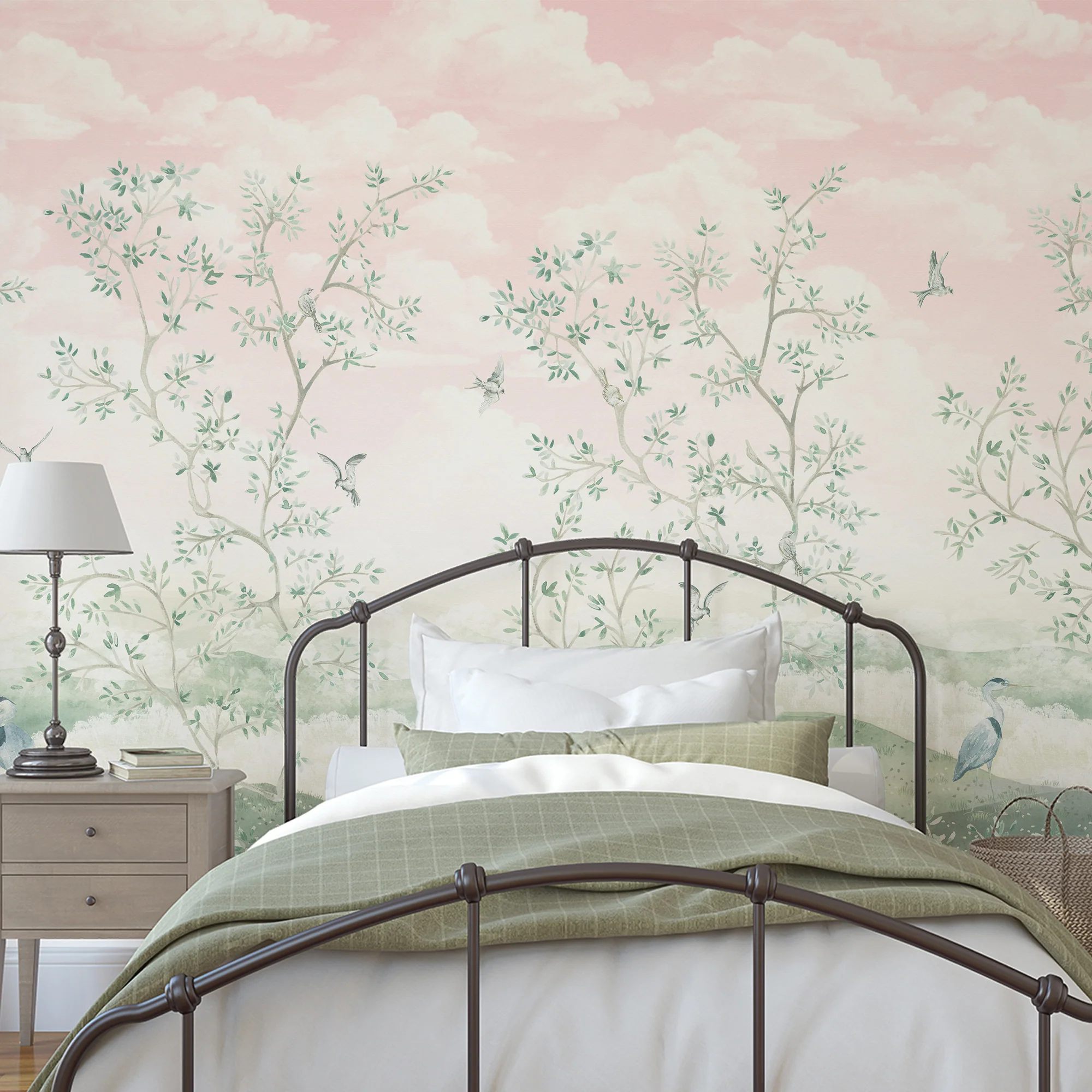 Maeve - Pink Chinoiserie Trees Wallpaper Mural - Image 3
