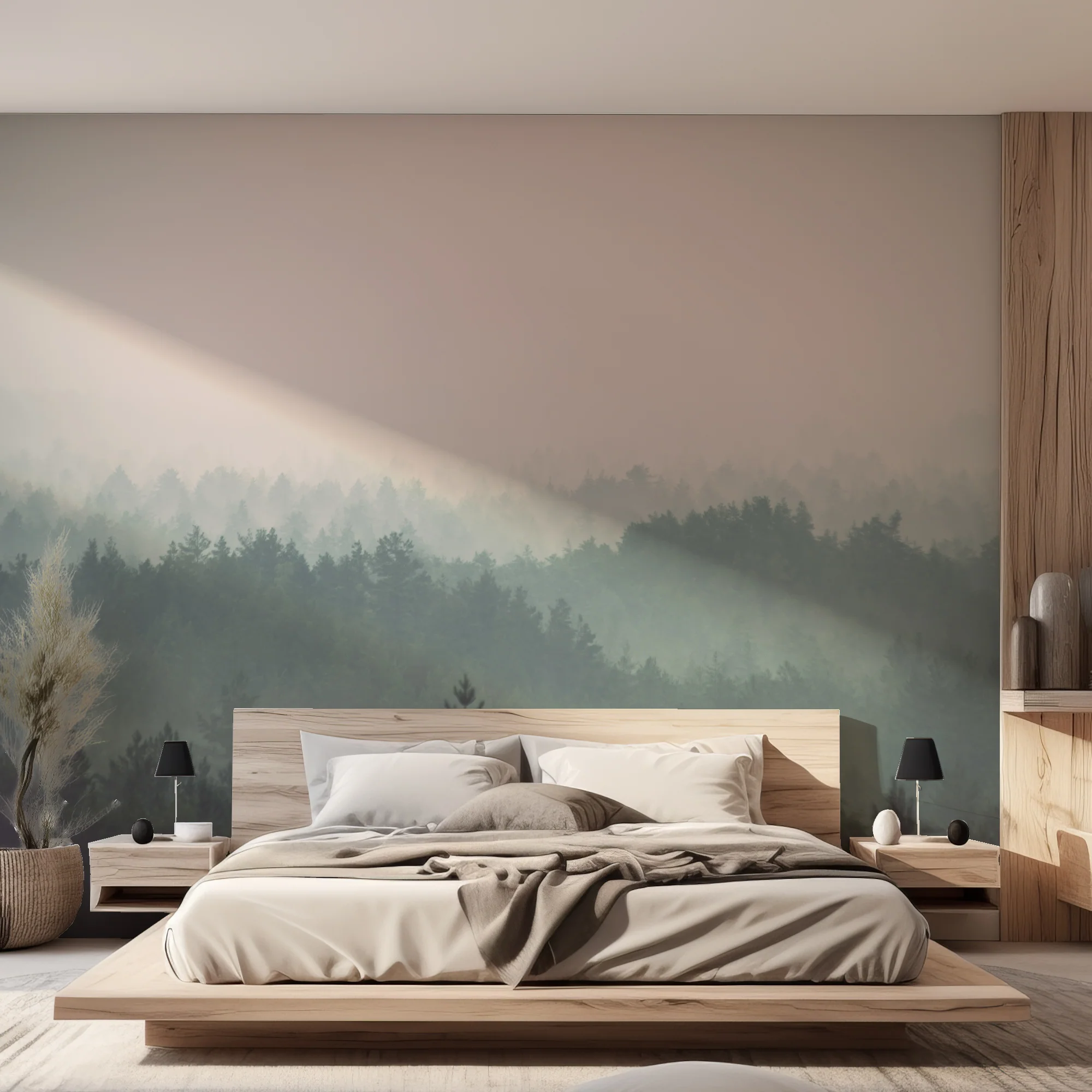 Pinefade - Misty Muted Green Pine Tree Forest Wallpaper Mural - Image 2
