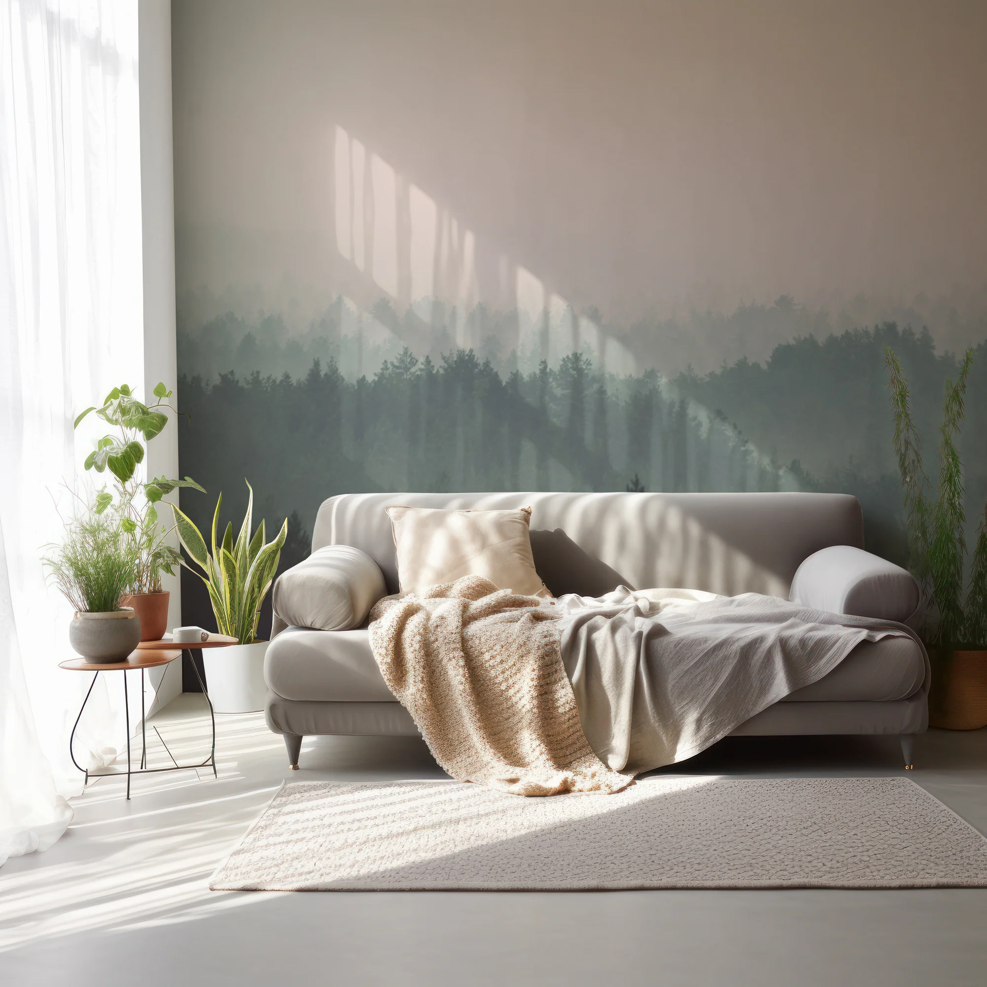 Pinefade - Misty Muted Green Pine Tree Forest Wallpaper Mural - Image 3