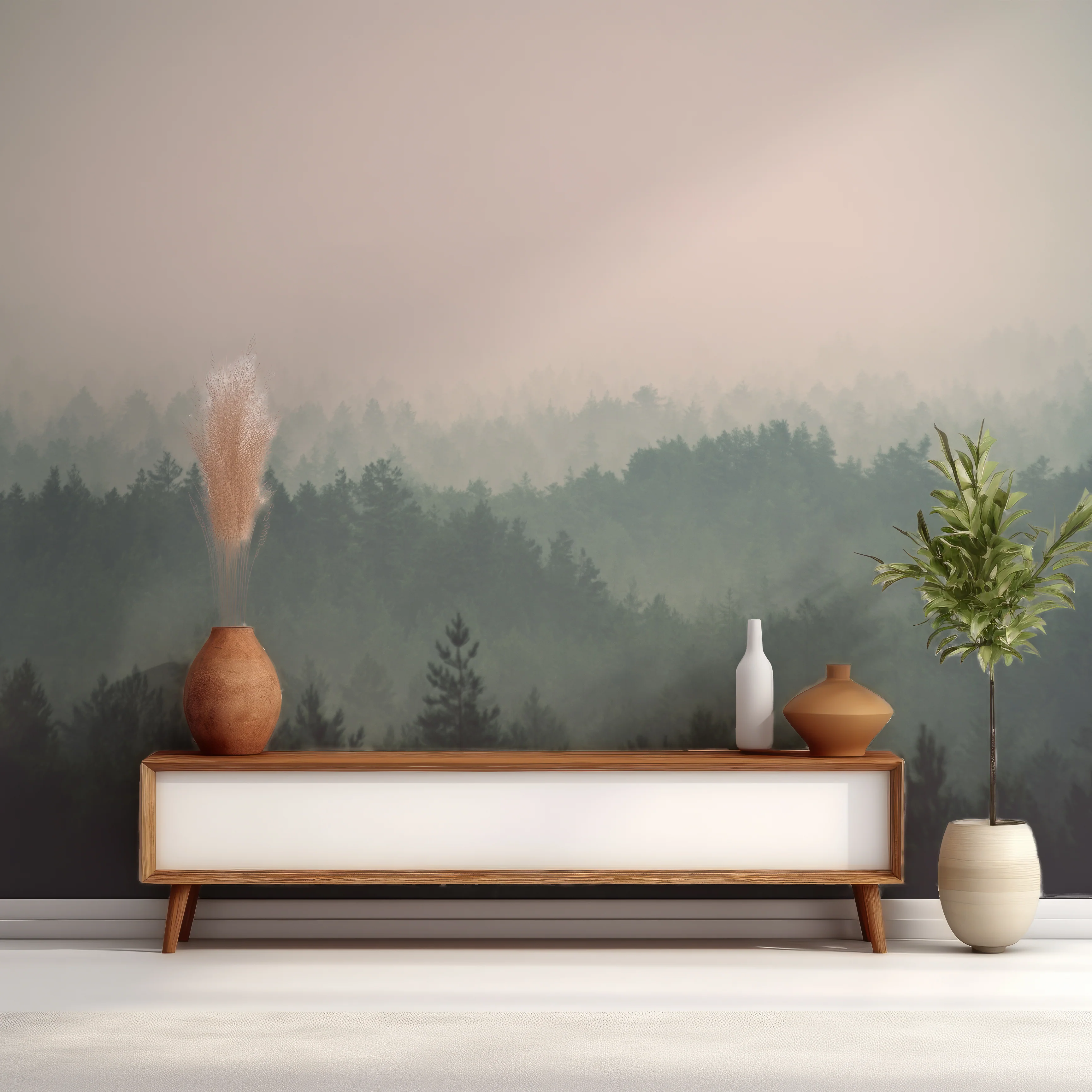 Pinefade - Misty Muted Green Pine Tree Forest Wallpaper Mural - Image 4