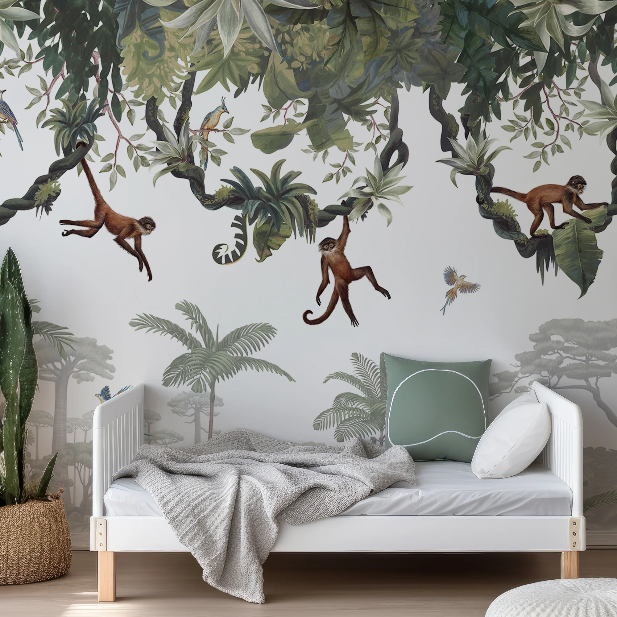 Cheeky Monkeys - Monkeys Swinging From Trees Wallpaper Mural - Image 2