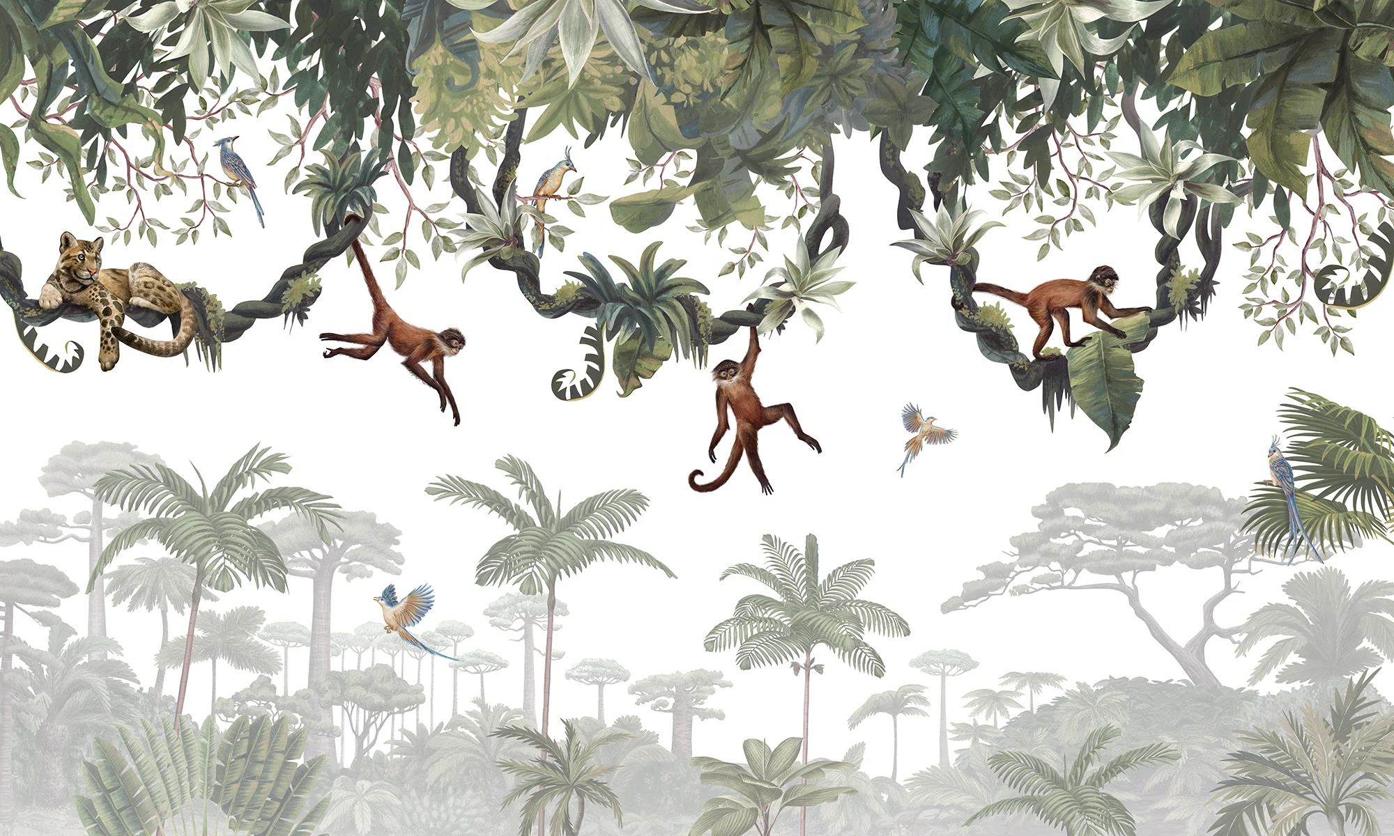 Cheeky Monkeys - Monkeys Swinging From Trees Wallpaper Mural - Image 4