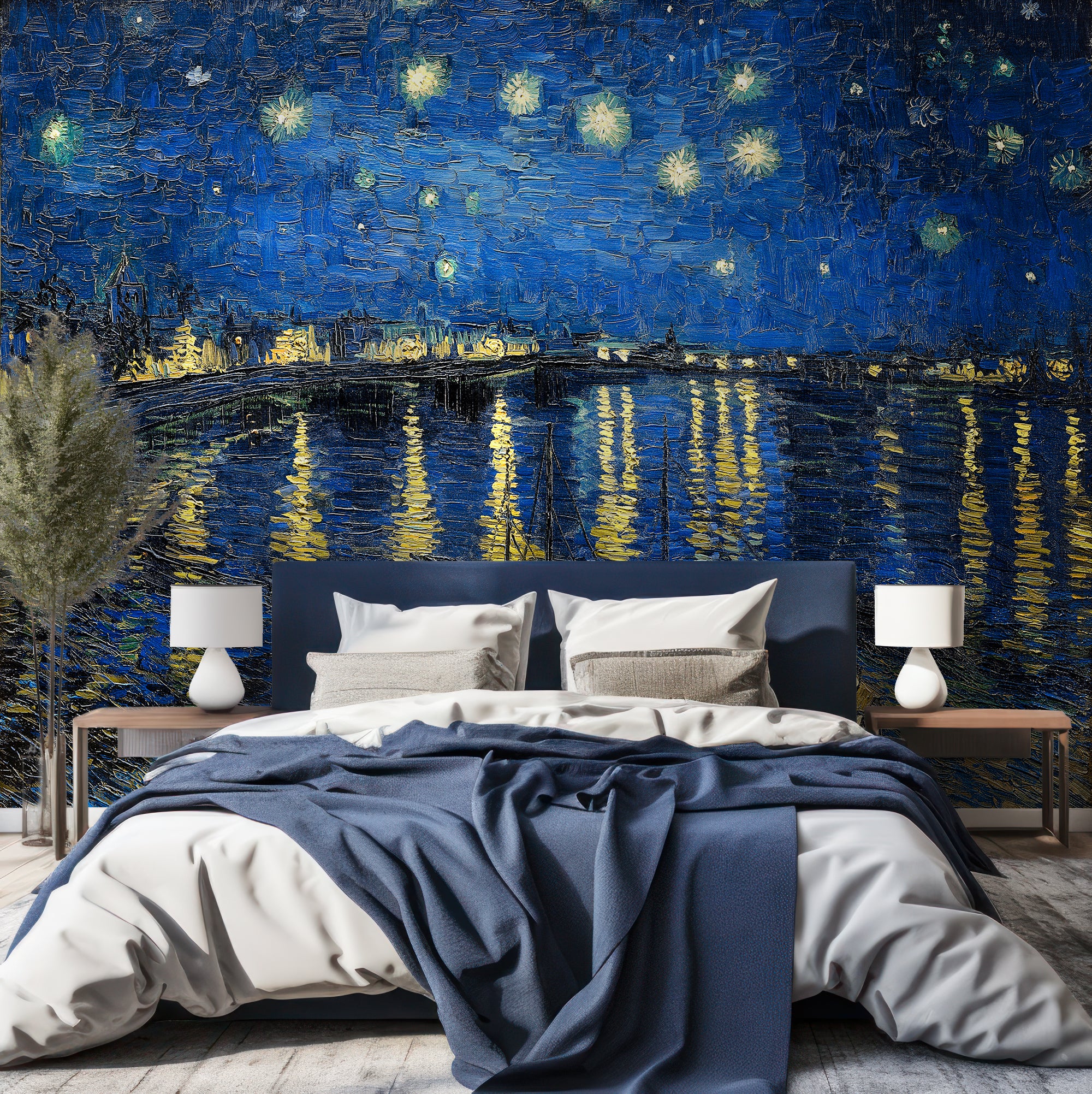 Rhone - Oil Painting of Stars Above A River Wallpaper Mural