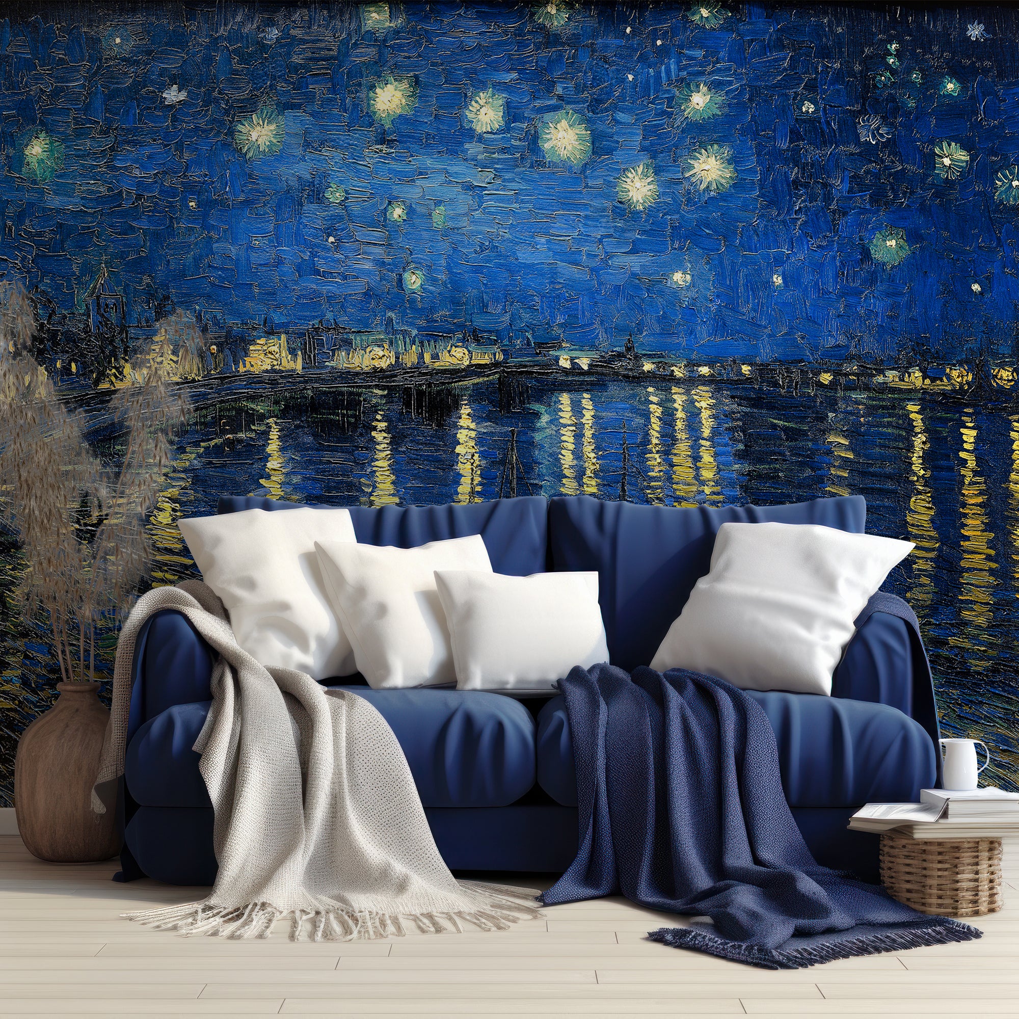 Rhone - Oil Painting of Stars Above A River Wallpaper Mural - Image 2