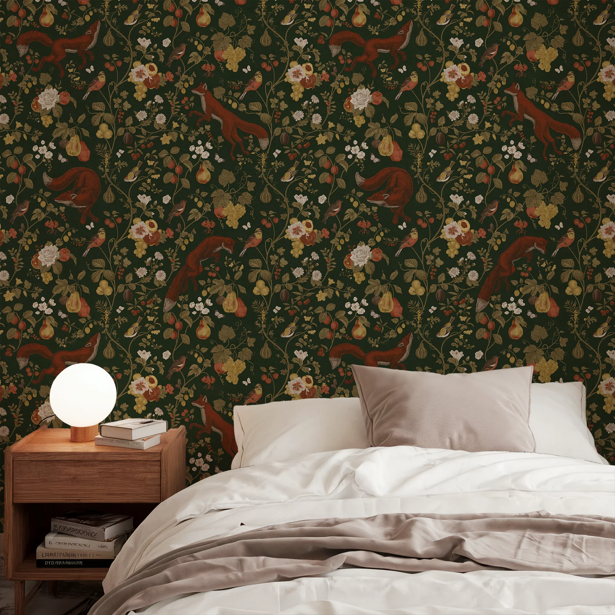 Reynard - Forest Green Fox Pattern Wallpaper Mural - Image 3