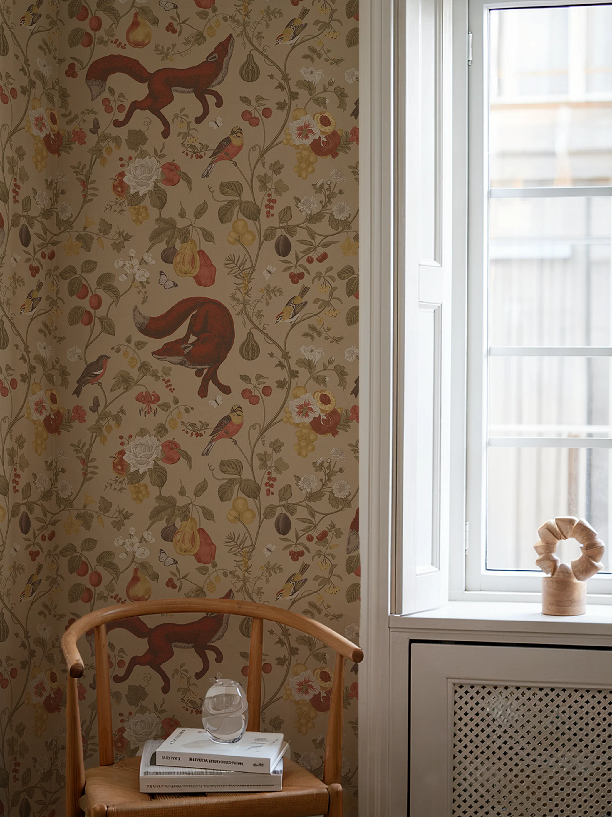 Reynard Oat - Neutral Fox Botanical Pattern Wallpaper Mural - Image 2