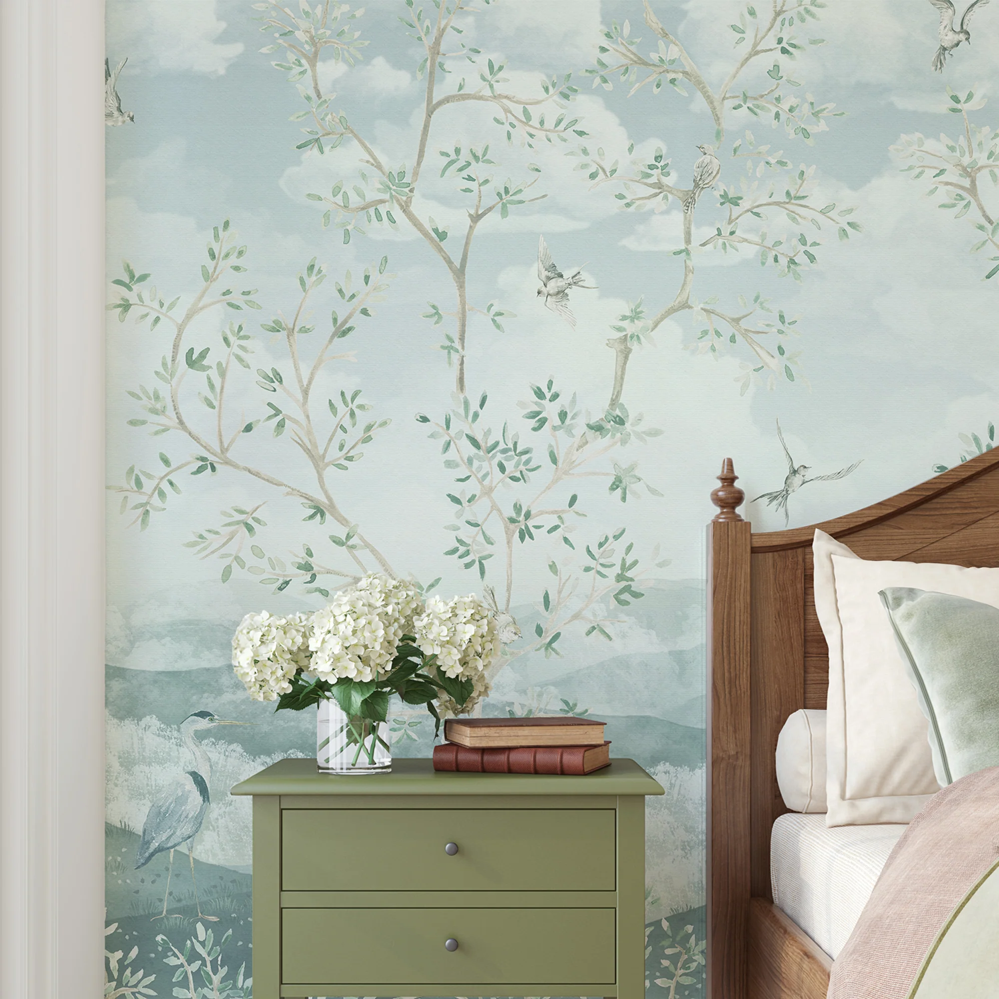 Rhea - Chinoiserie Blue Trees Wallpaper Mural - Image 2