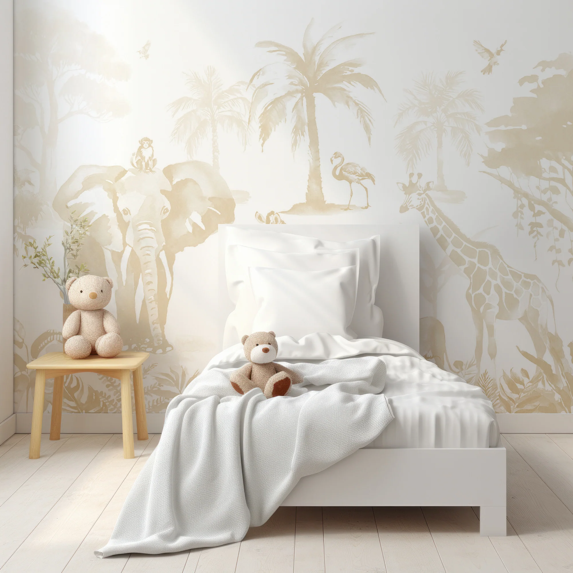 Sango Ecru - Cream Watercolour Kids Jungle Safari Animal Wallpaper Mural - Image 3