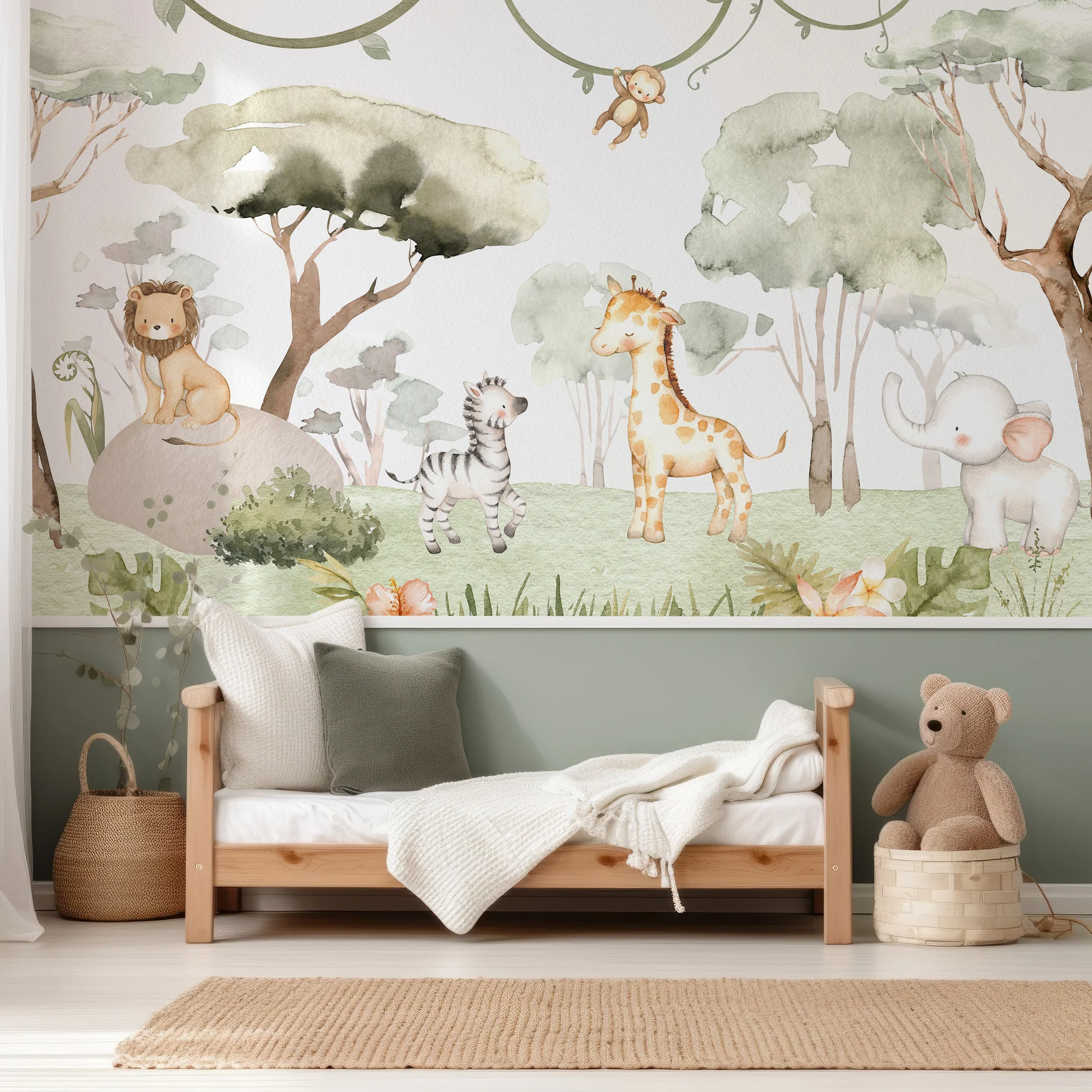 Serengeti Friends - Baby Safari Animals Nursery Wallpaper Mural - Image 2