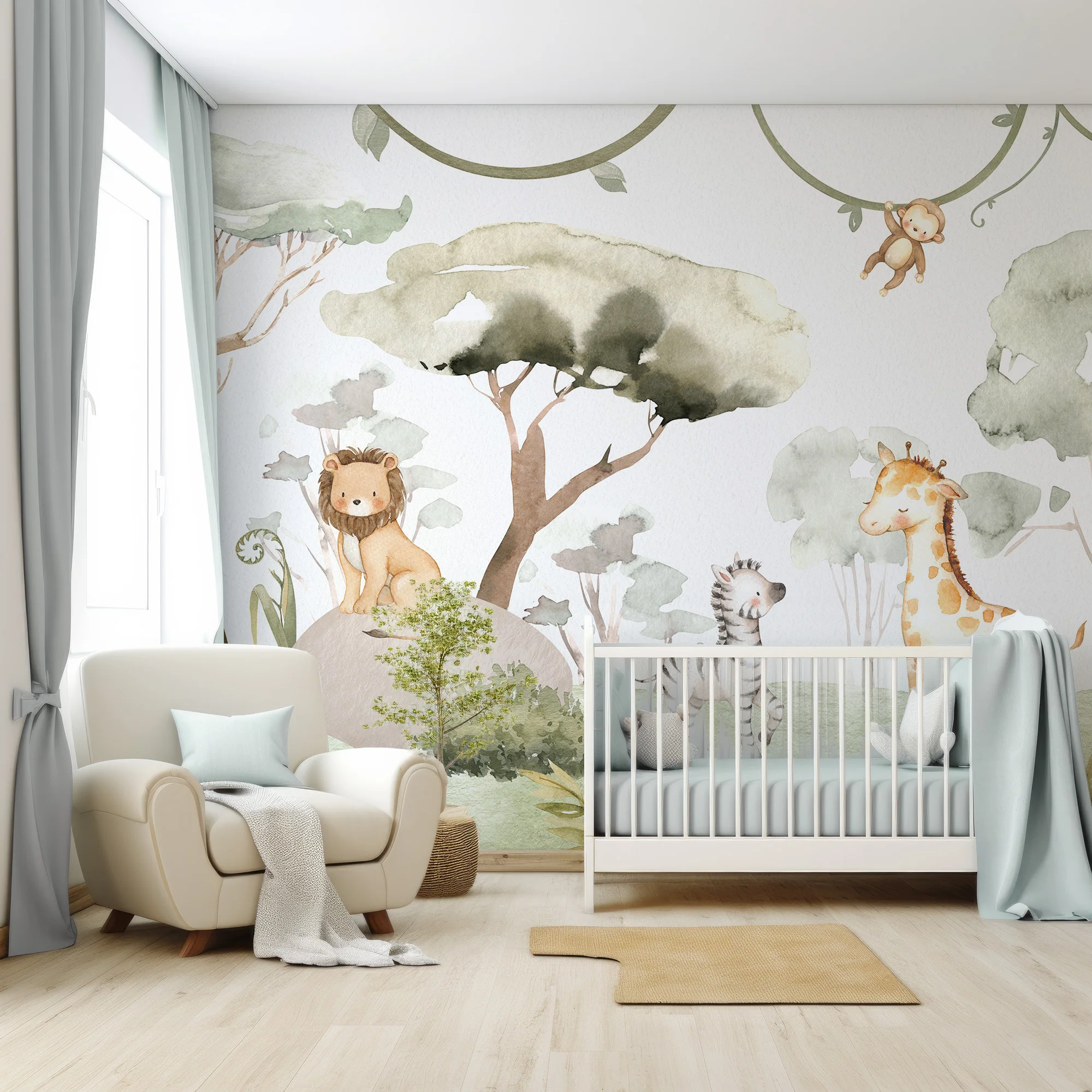 Serengeti Friends - Baby Safari Animals Nursery Wallpaper Mural - Image 4
