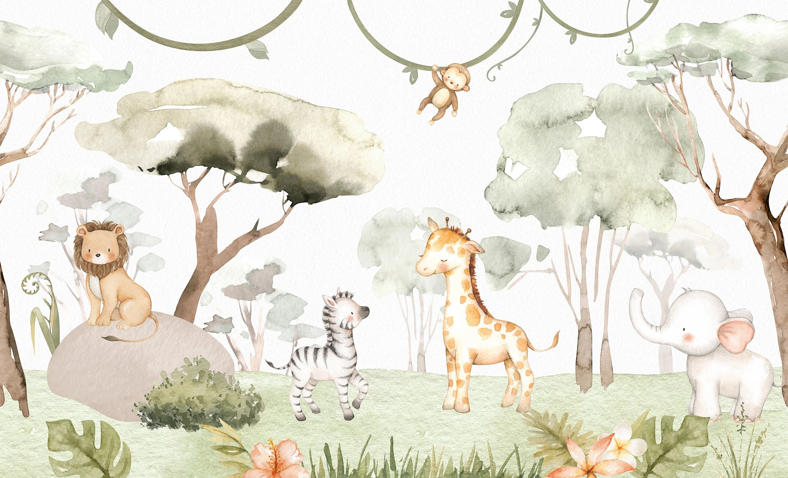 Serengeti Friends - Baby Safari Animals Nursery Wallpaper Mural - Image 5