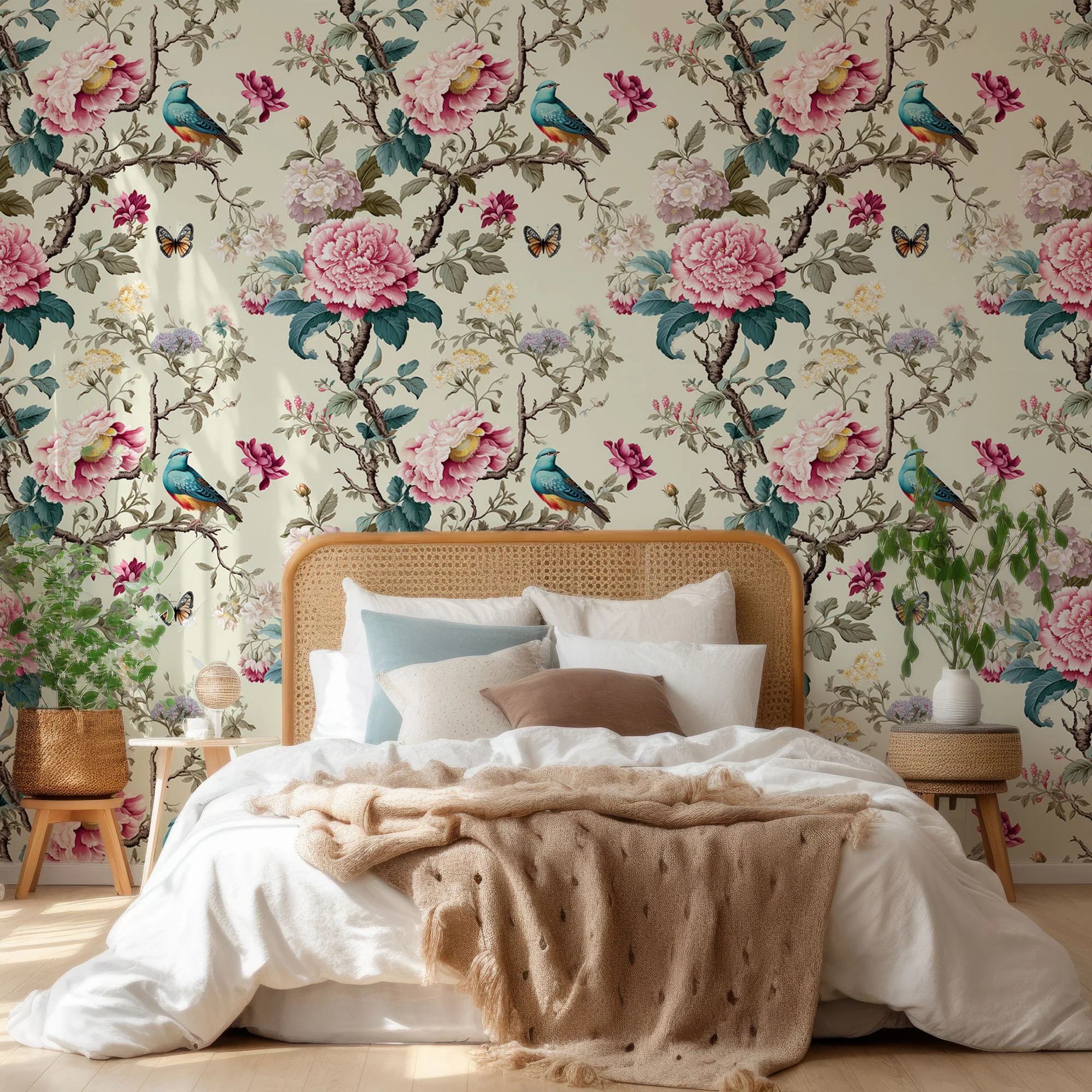 Avianesque - Chinoiserie Birds and Flowers Pattern Wallpaper Mural